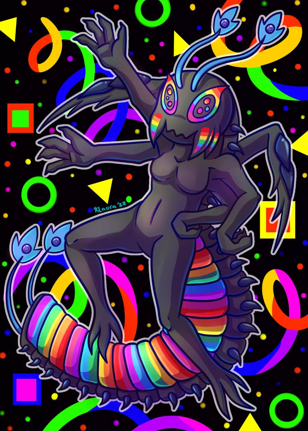 Rainbow Centipede!! Art by @KlaoraKirin on Twitter!