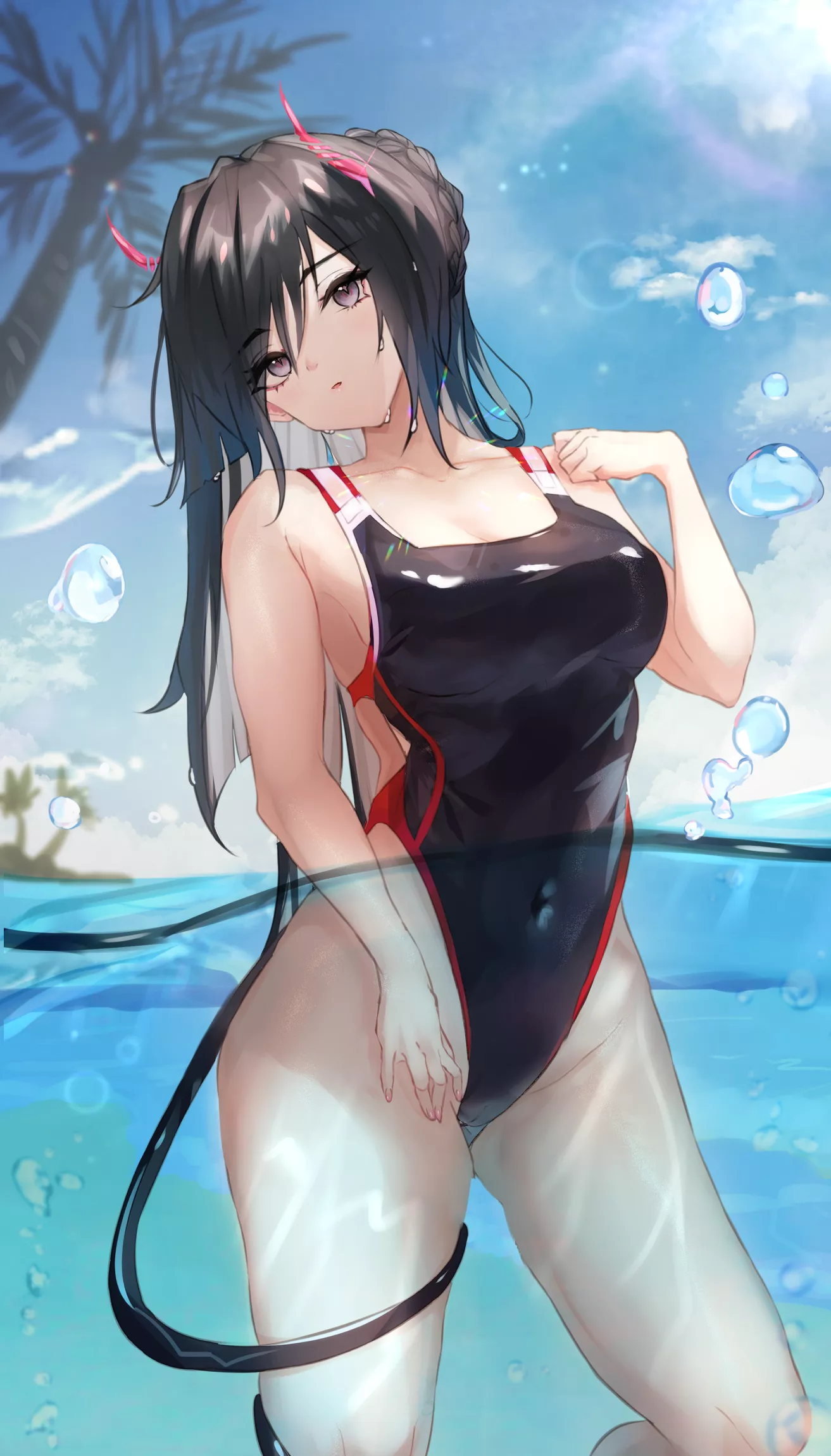 Red And Black Swimsuit Demon Girl Going For A Swim ( Panipo) [Original]