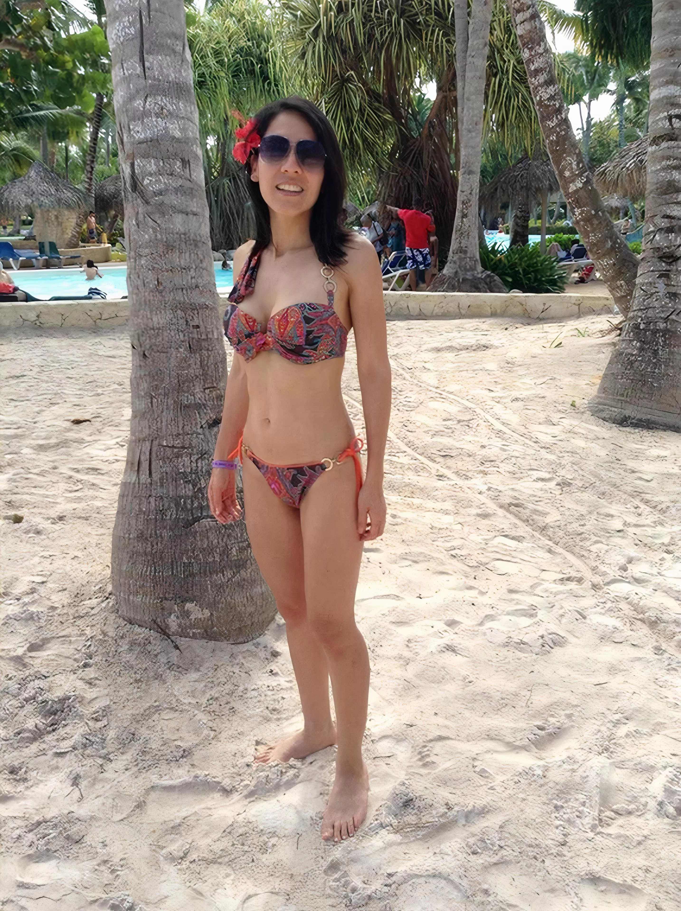 red bikini with flowers