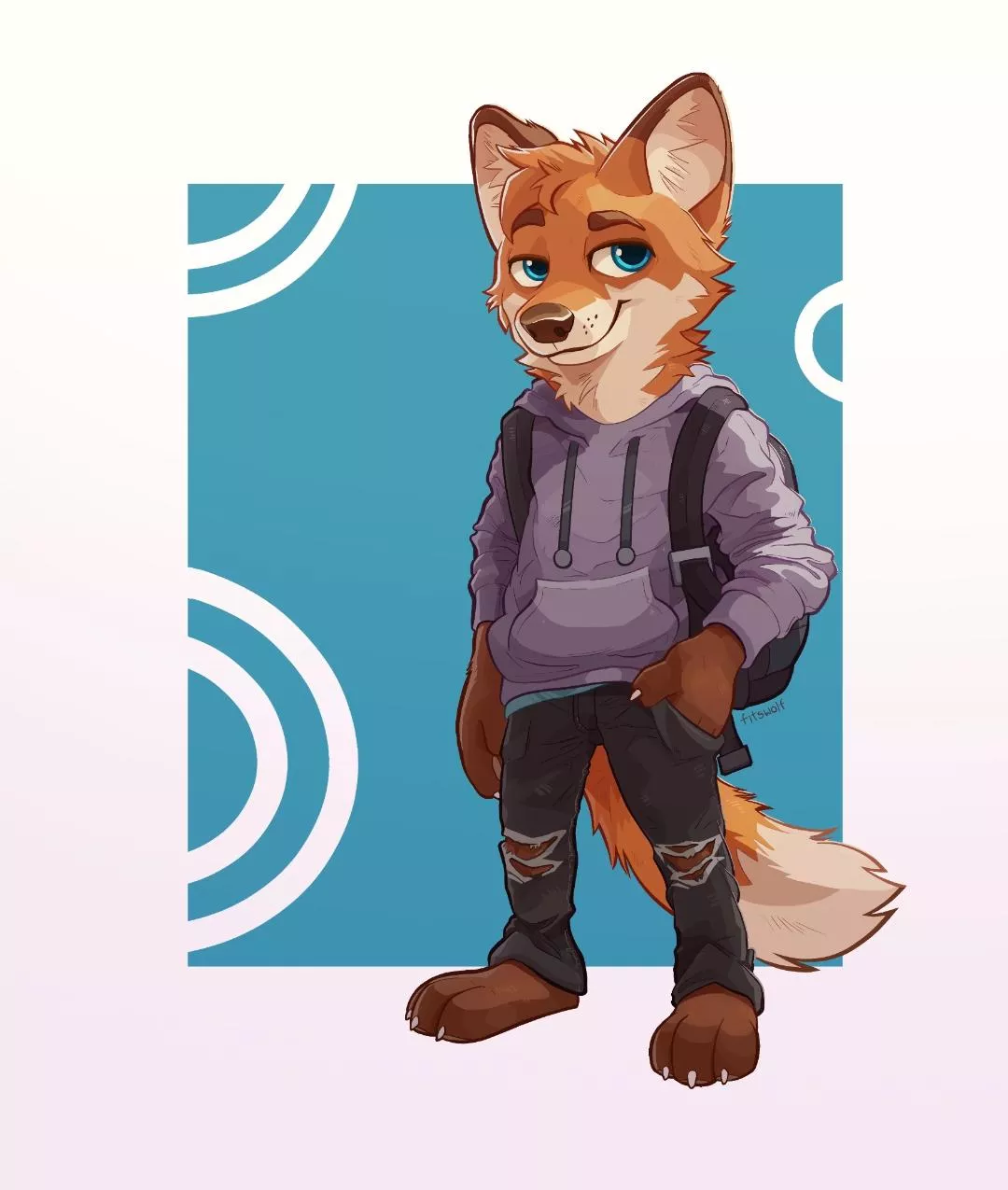 Red fox, gray hoodie (art by me)