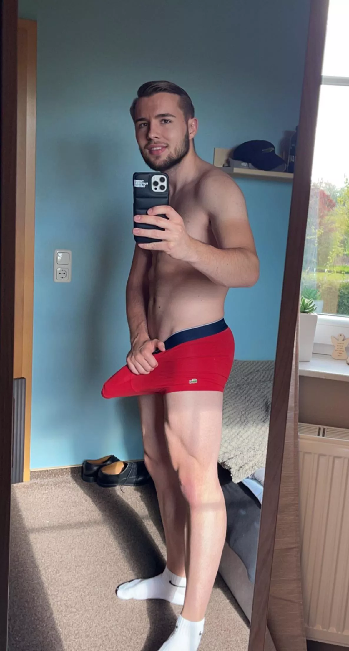 Red underwear looks good on me do you agree