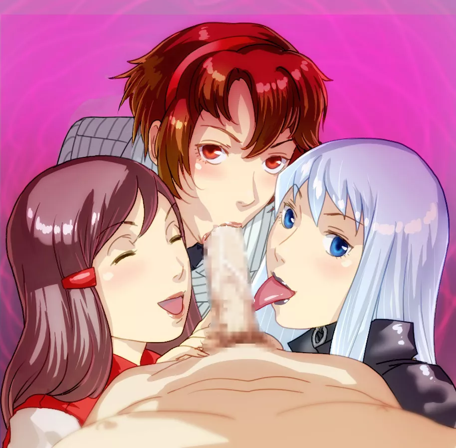 Rei, Nemissa, and Hitomi blowjob