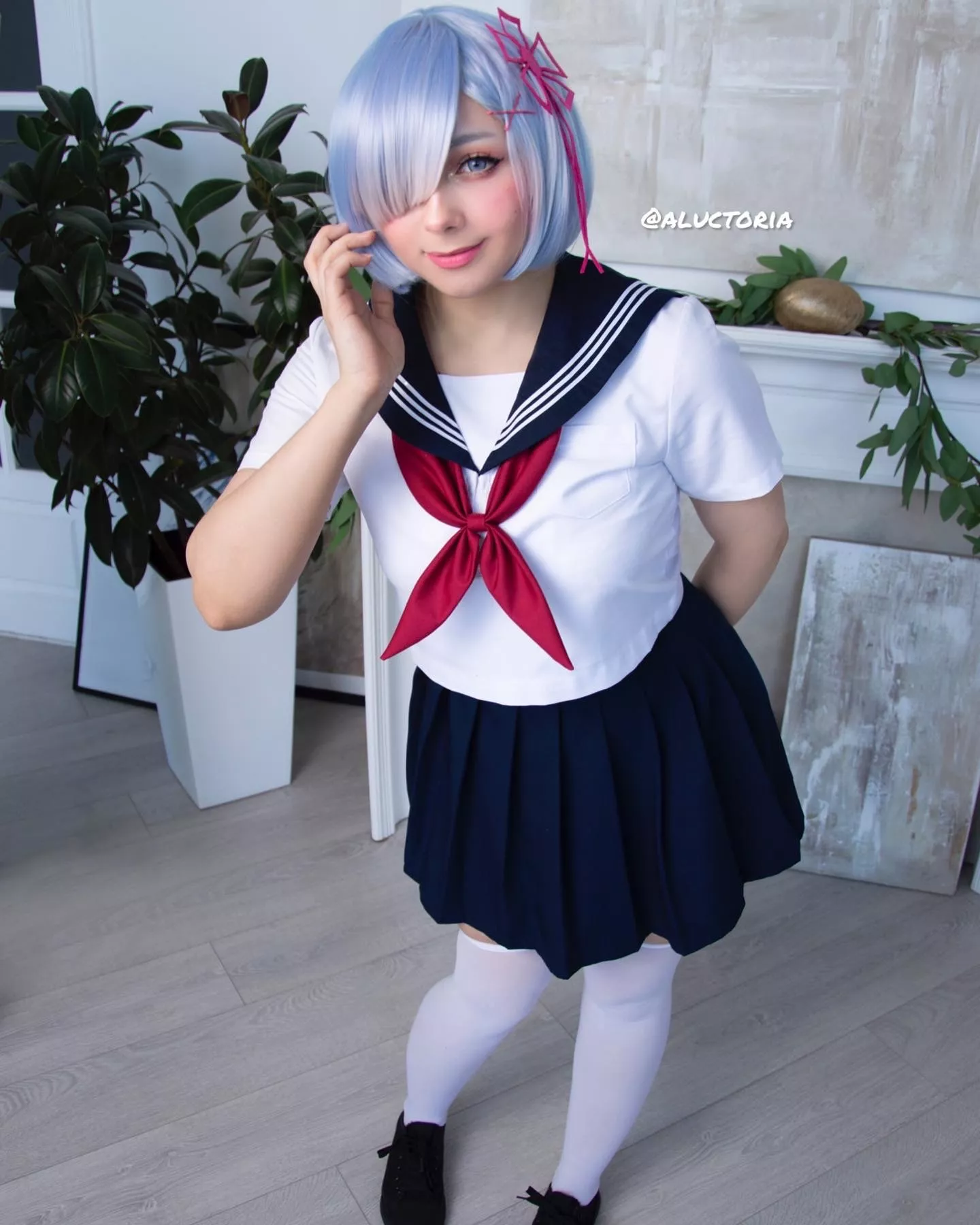 Rem schoolgirl cosplay by Aluctoria