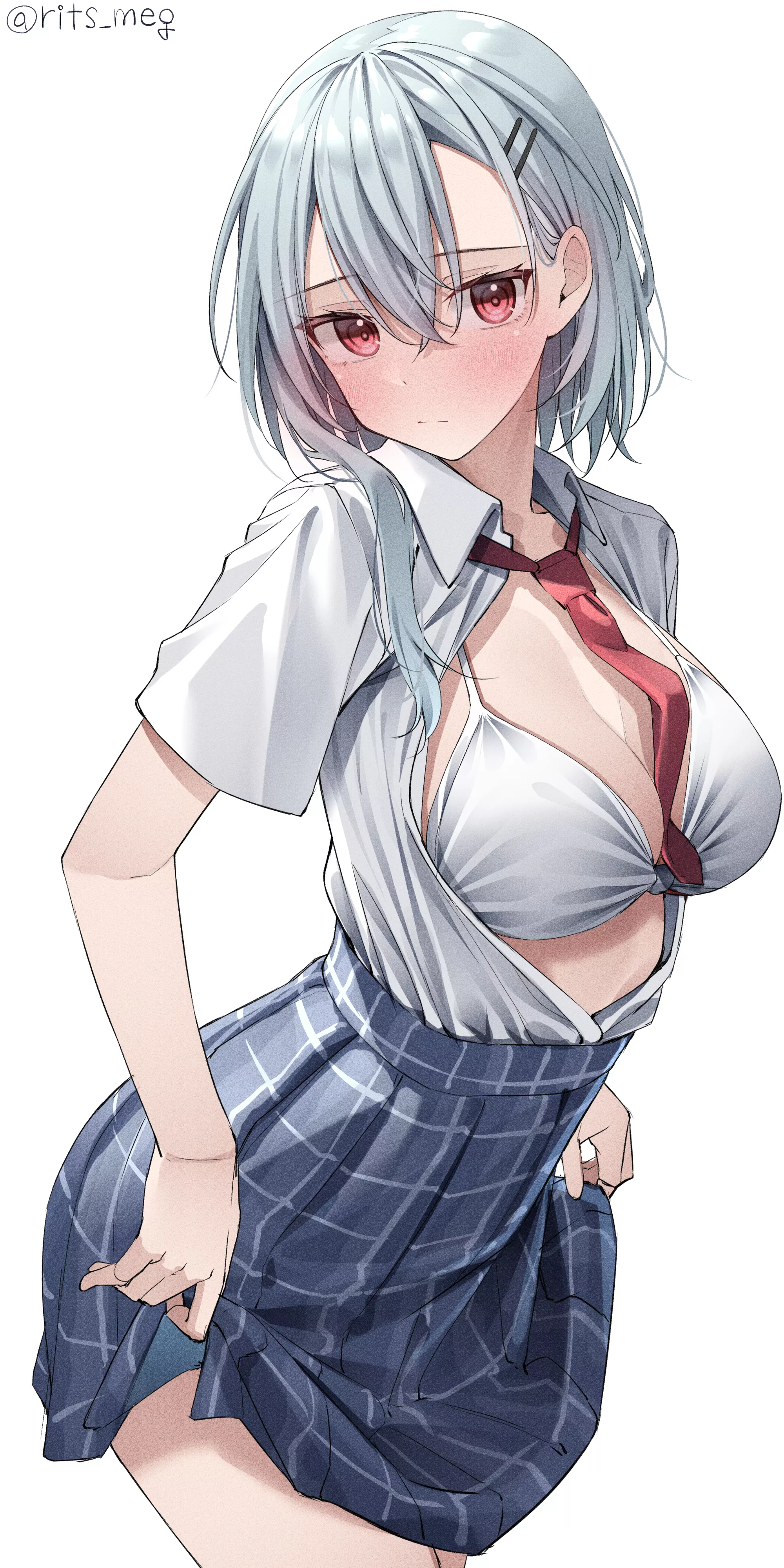 Revealing white bikini under school uniform shirt [Artist Original]