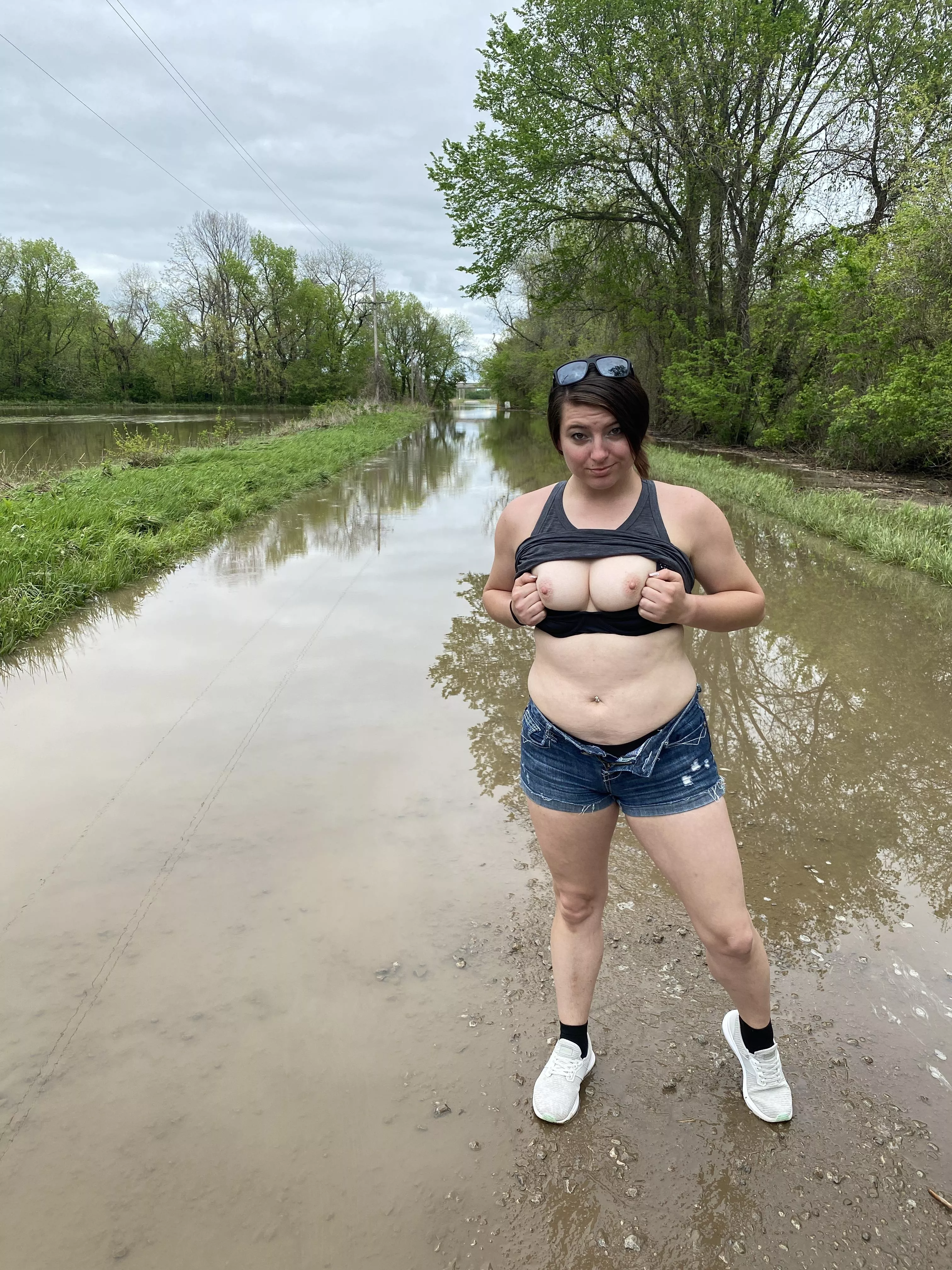 Road flooded figured Id get my tit's out