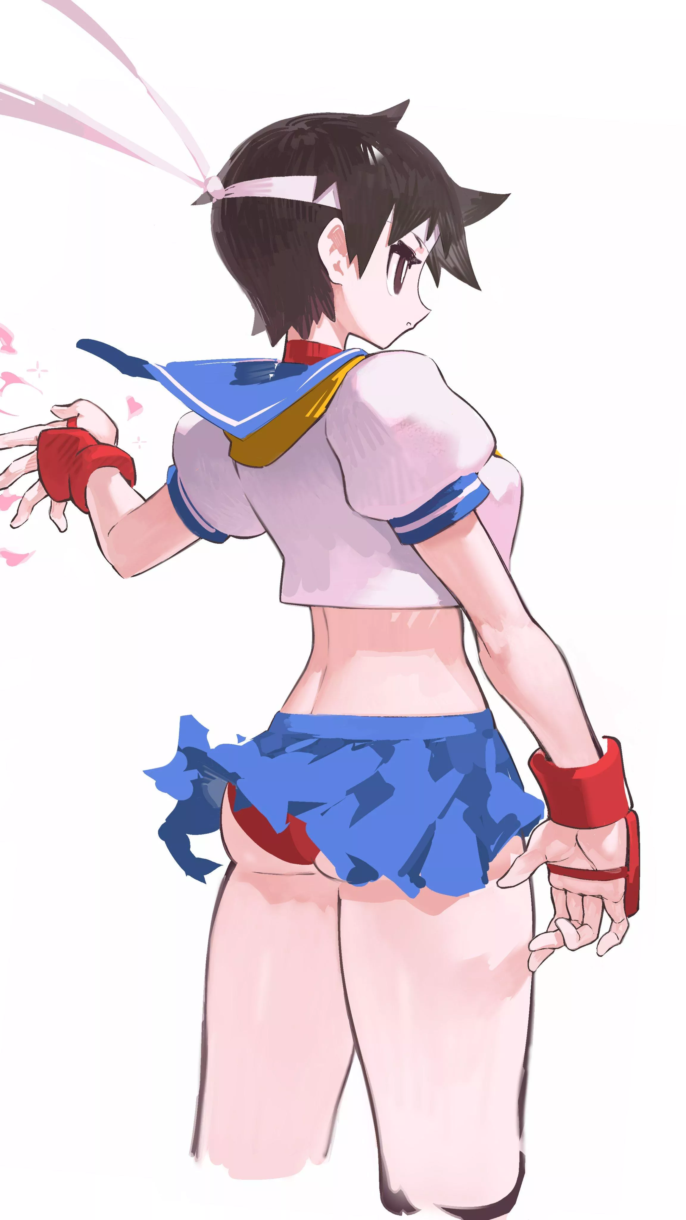 Sakura Kasugano pensive before a fight.(@Urieito)[Street Fighter]