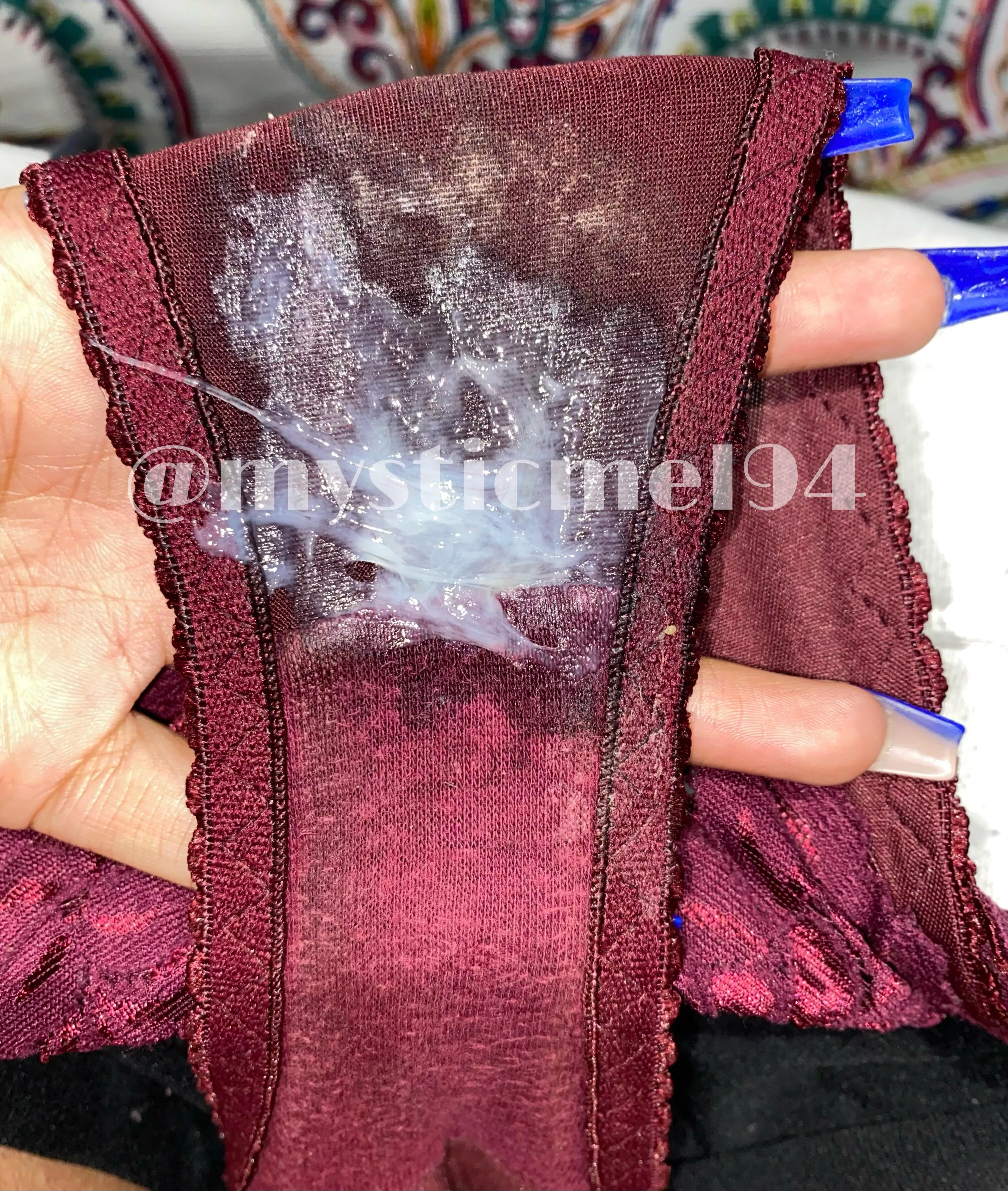 [selling] worn OVULATION panties! 💦💦 i’ve been wearing these for 30+ hours. they’ll be available for $40, 3 photos and free untracked. get them WET and CREAMY 😝🥰😍✨ kik: mysticmel94