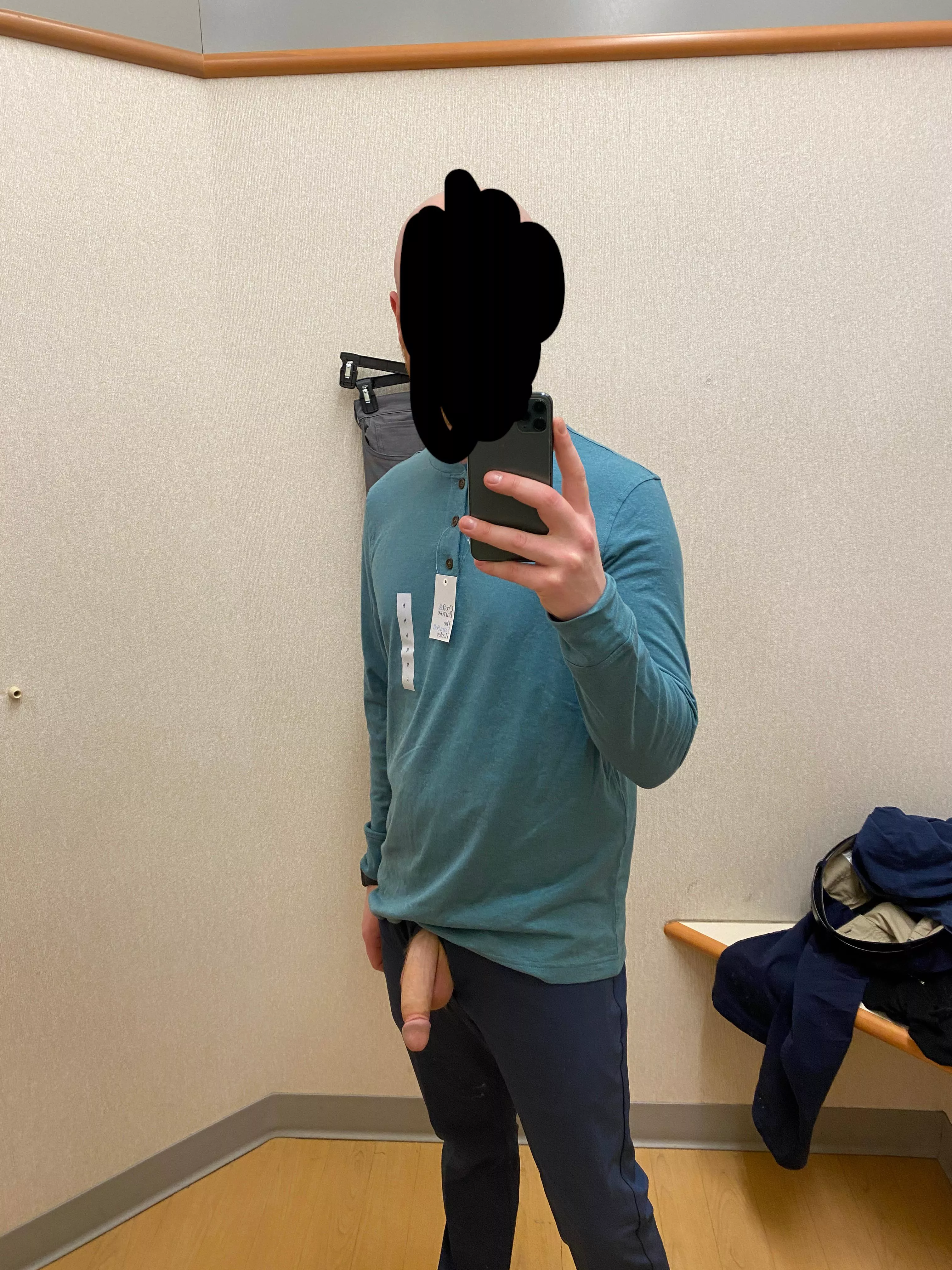 Semi-hard in dressing room outfit..