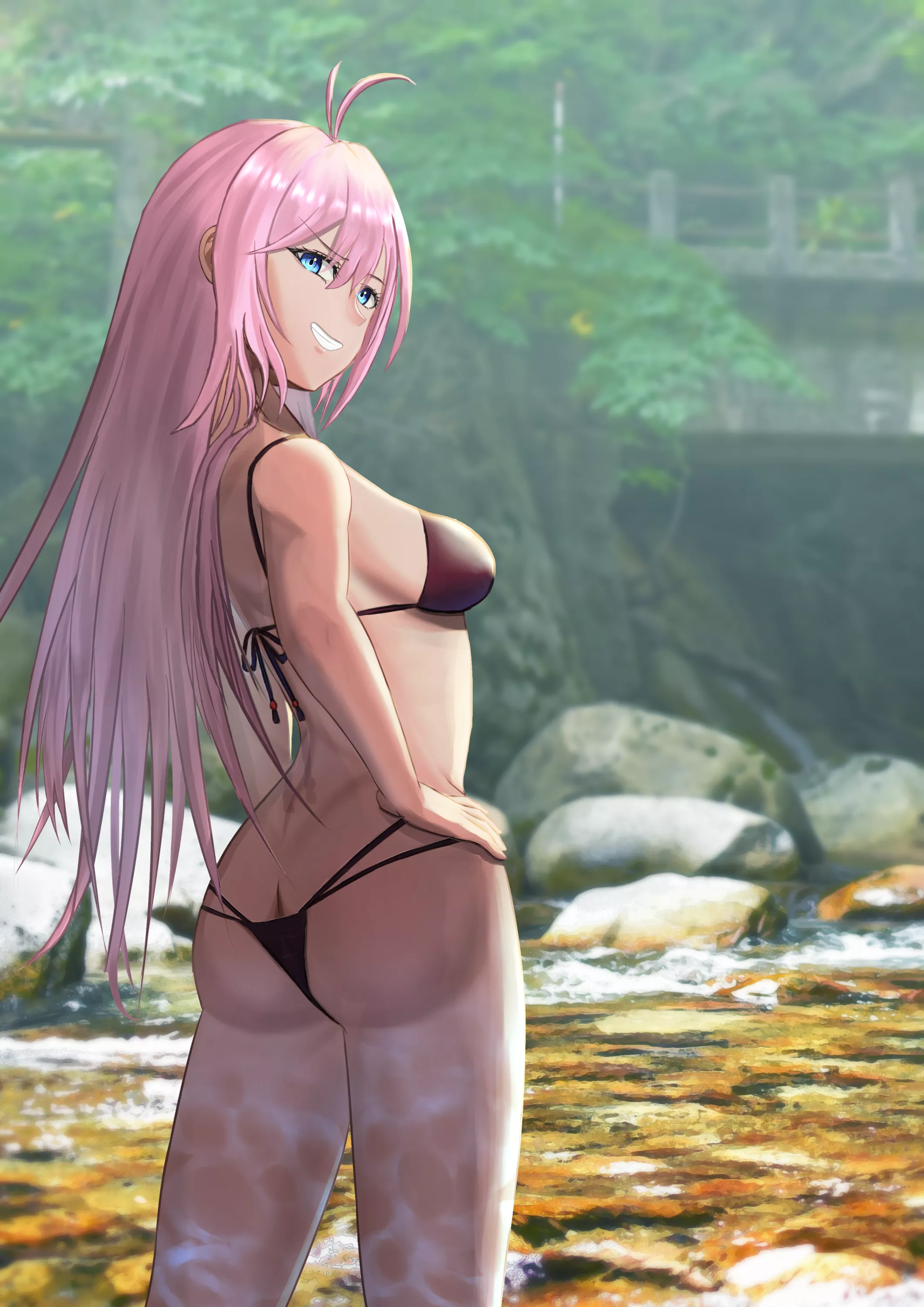 Shikimori dressed for some river fun