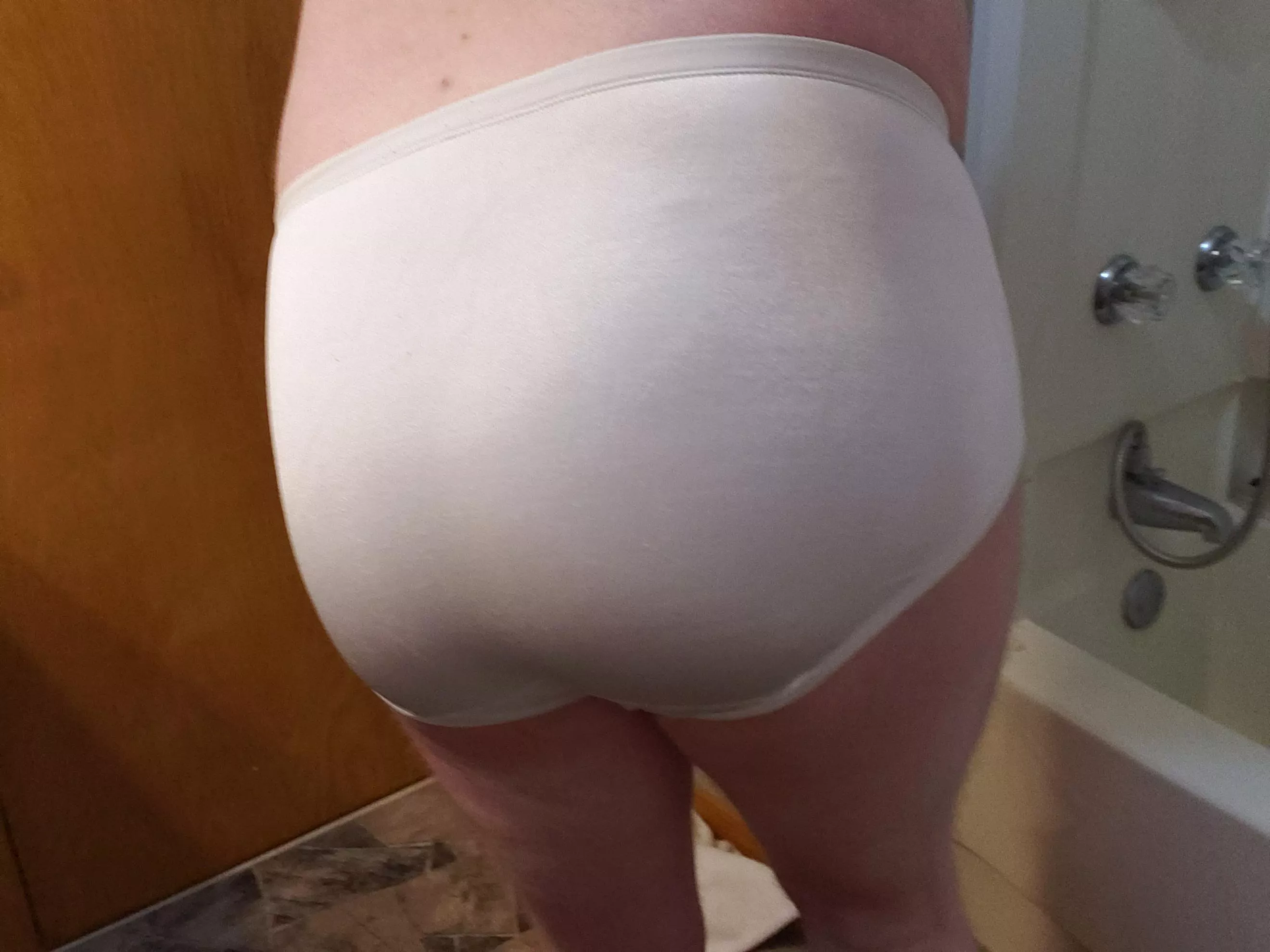 shiny white for tonight! (PS anyone know of a thong with material like the vanity fair nylon panties? I bet it would feel amazing 😅)