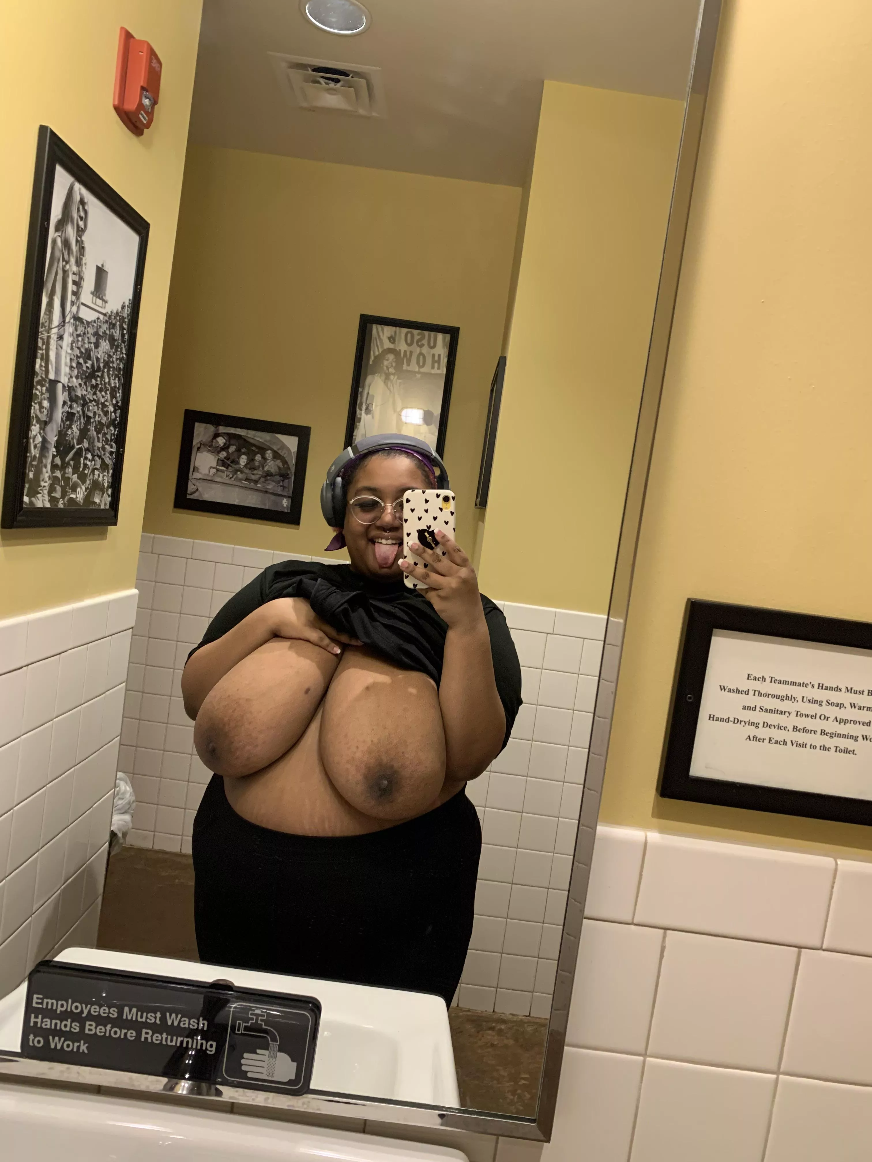 showing my big tits at work