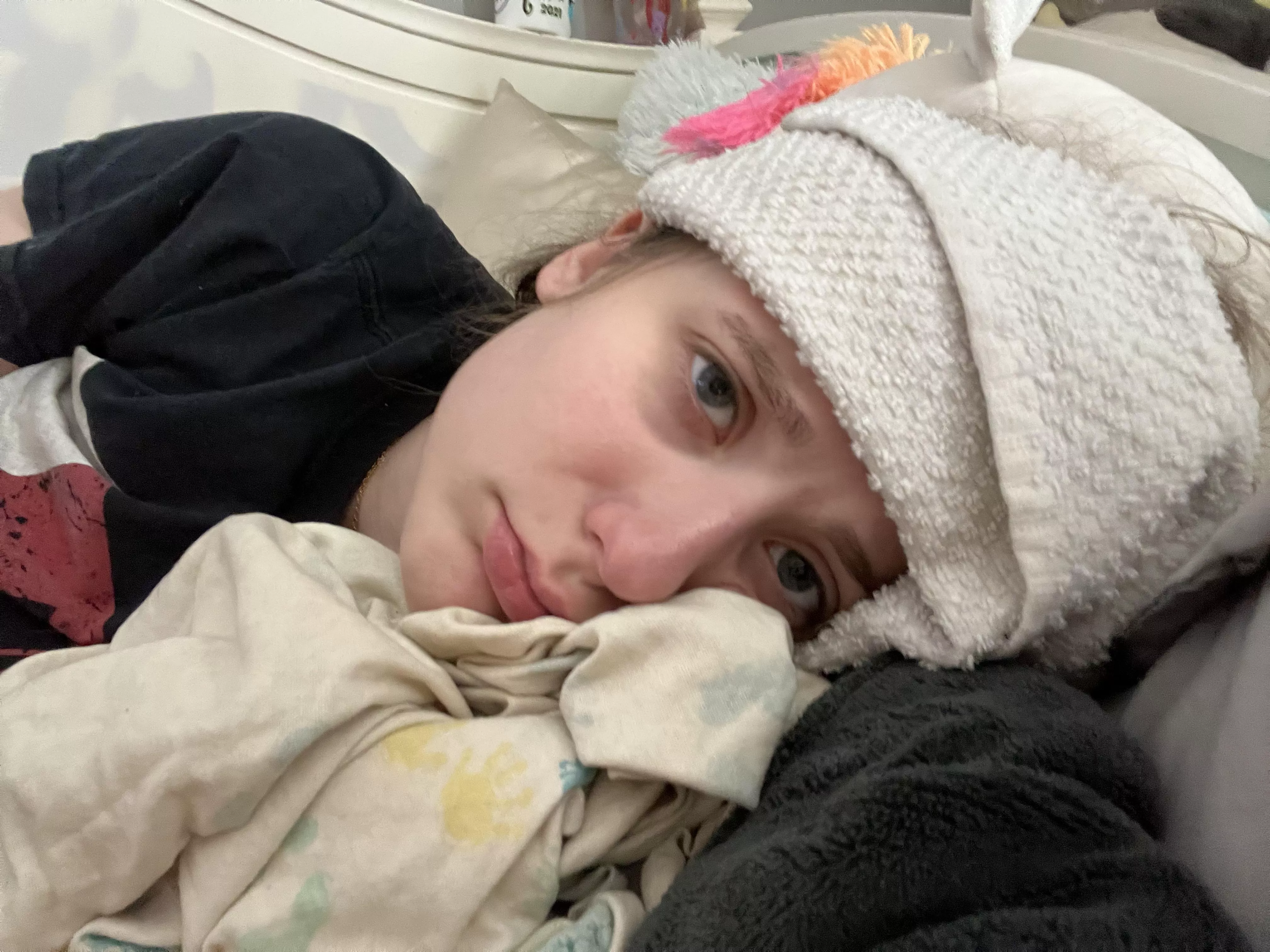 Sick baby ðŸ¥º between having a cold, a migraine, and being on my ladies days Iâ€™m just not feeling it. I have a cold washcloth on my head, my favorite TV show, and of course my Blankie â¤ï¸