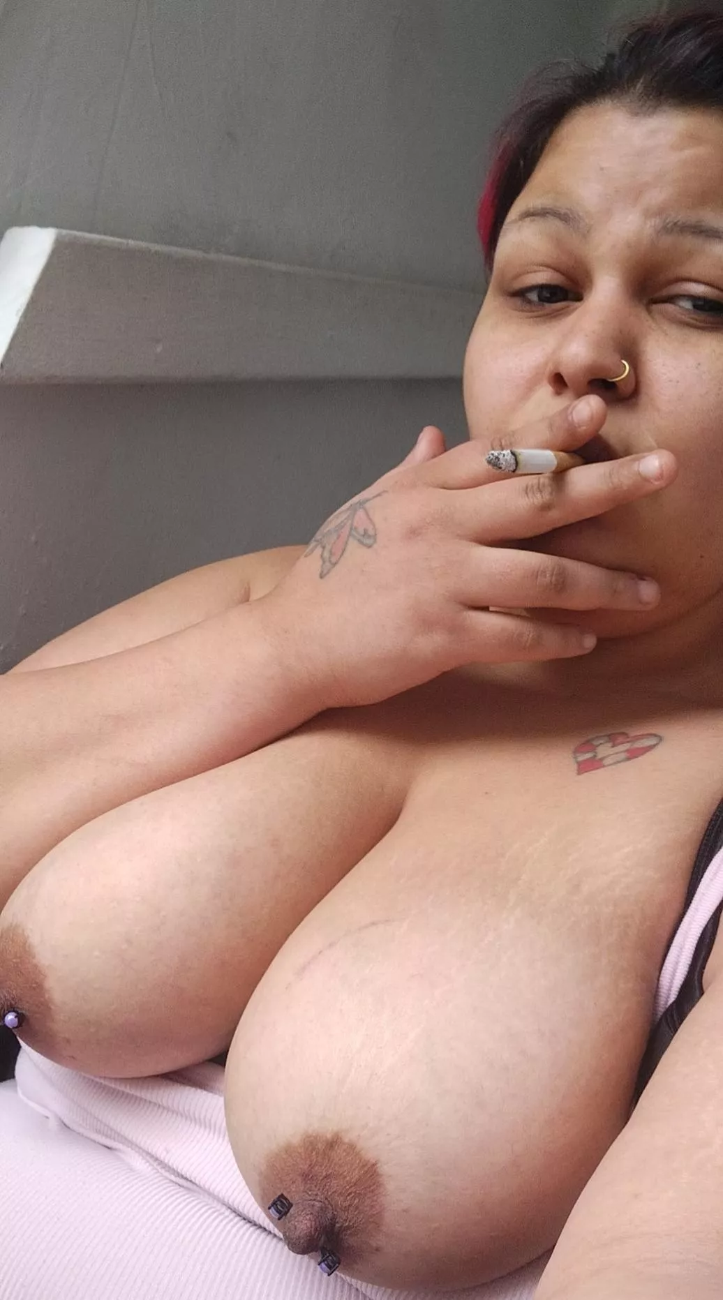 smoking with my titties out