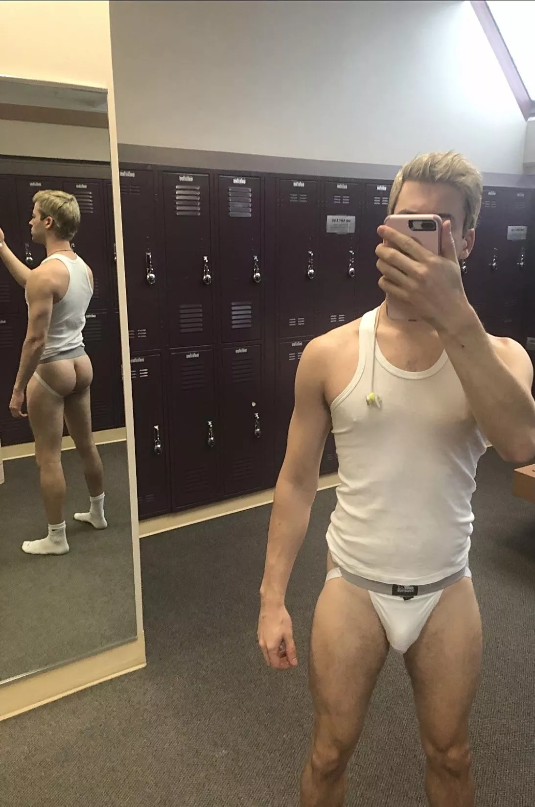 Sneaking in jockstrap selfie at the gymâ€¦