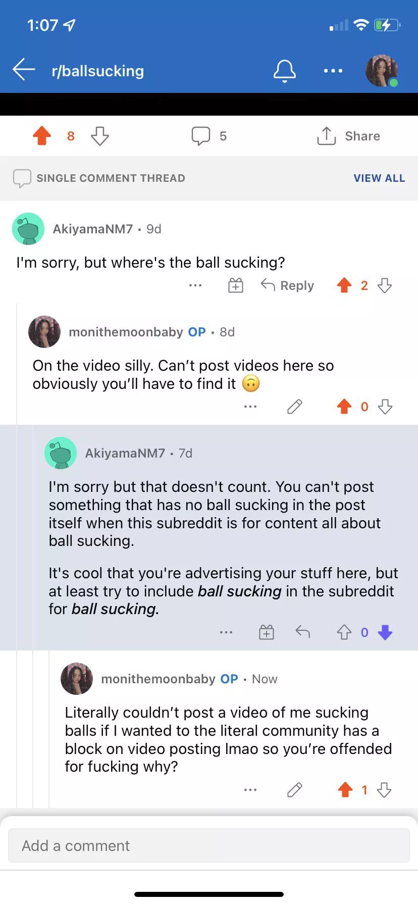 So if you could change this so people can stop being ducking rude to me about ball sucking when I canâ€™t even post a fuckin video would be great sick of your community being very rude about it. Not my fault waiting for this to be changed! Thanks!