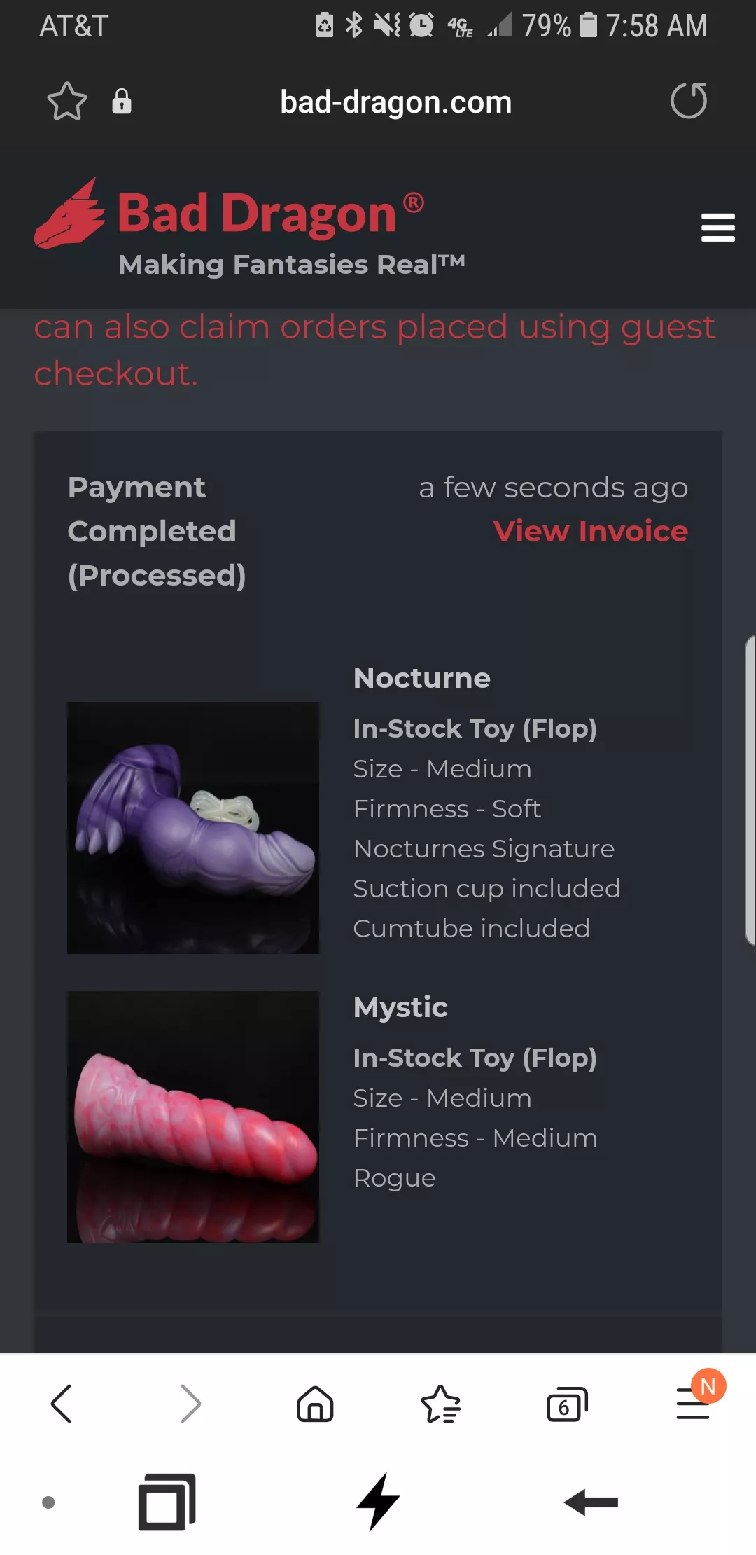 Some good luck today! Decided to start searching for Nocturne and wound up finding a flop in my desired specs! Not sure how exactly I'll feel about the cumtube but I'm willing to give it a shot!