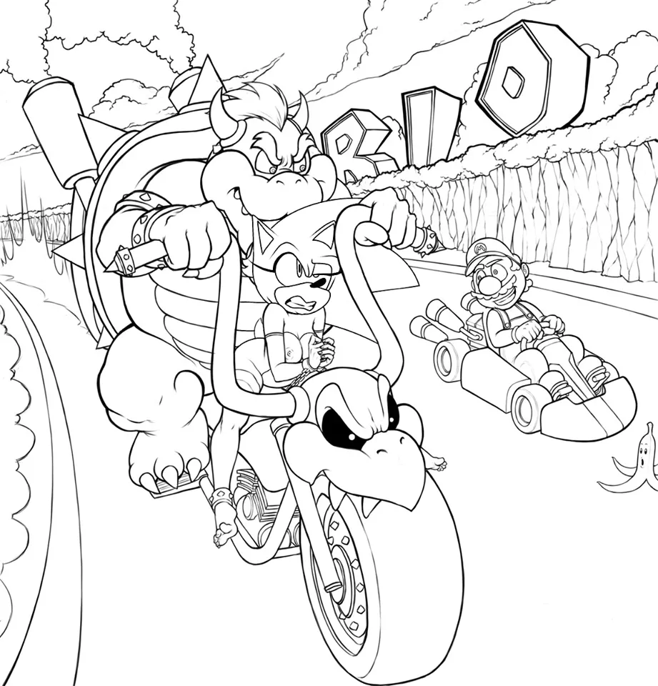 Sonic and bowser (also marios about to slip)