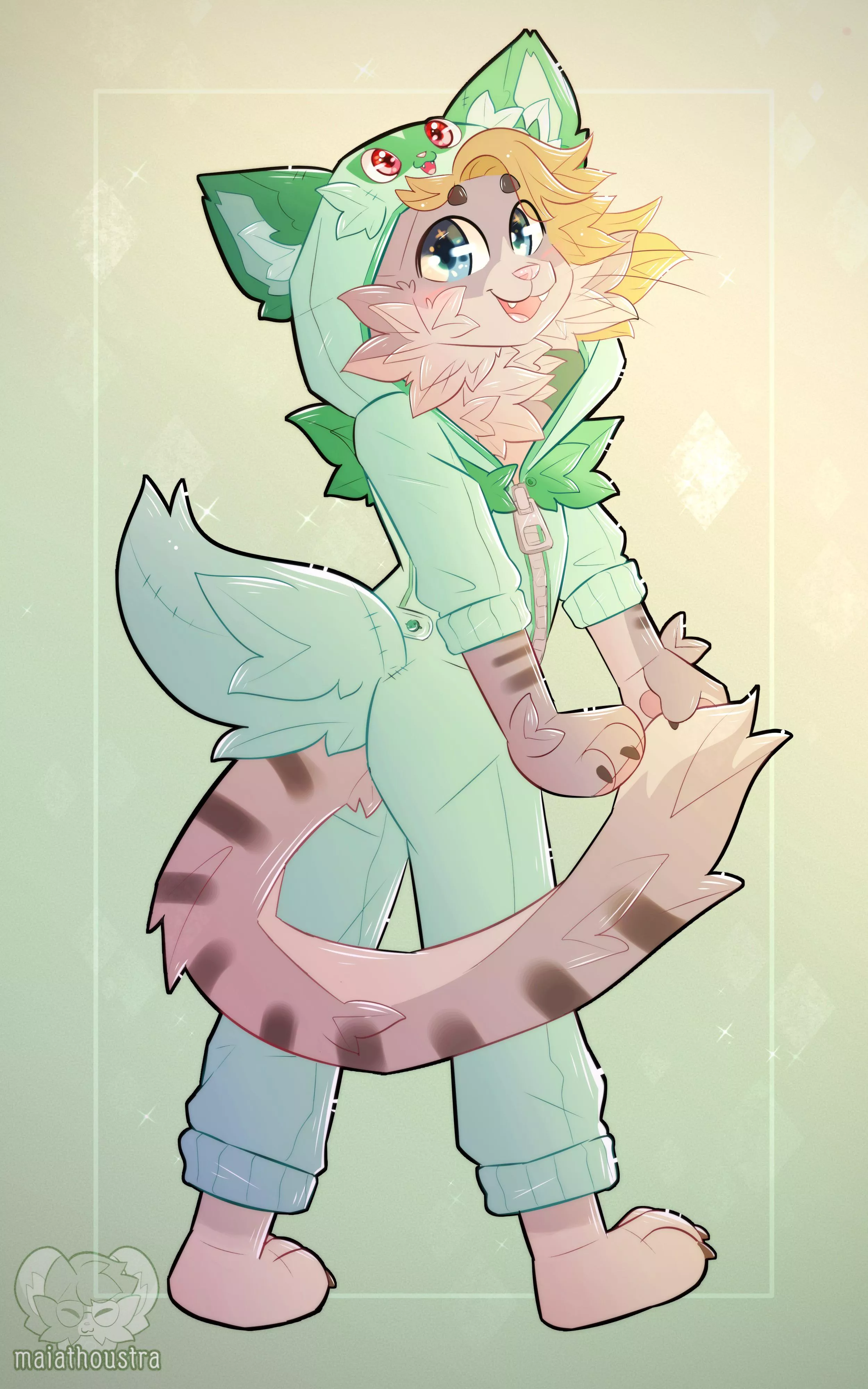 Sprigatito kigurumi ~ comm for u/tacotofiveate, art by me @maiathoustra