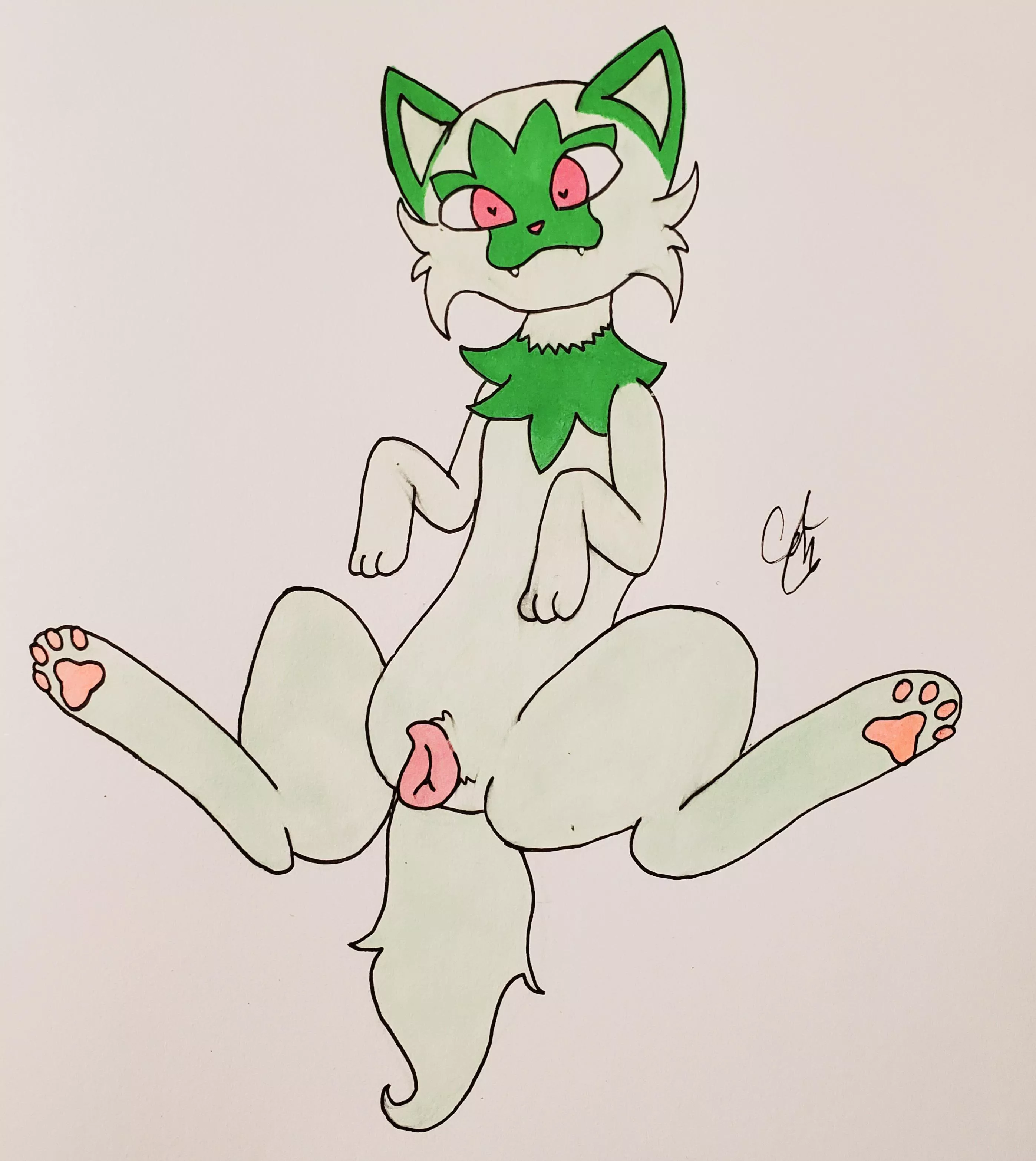 Sprigussy [F] (art by me, first time drawing feral)