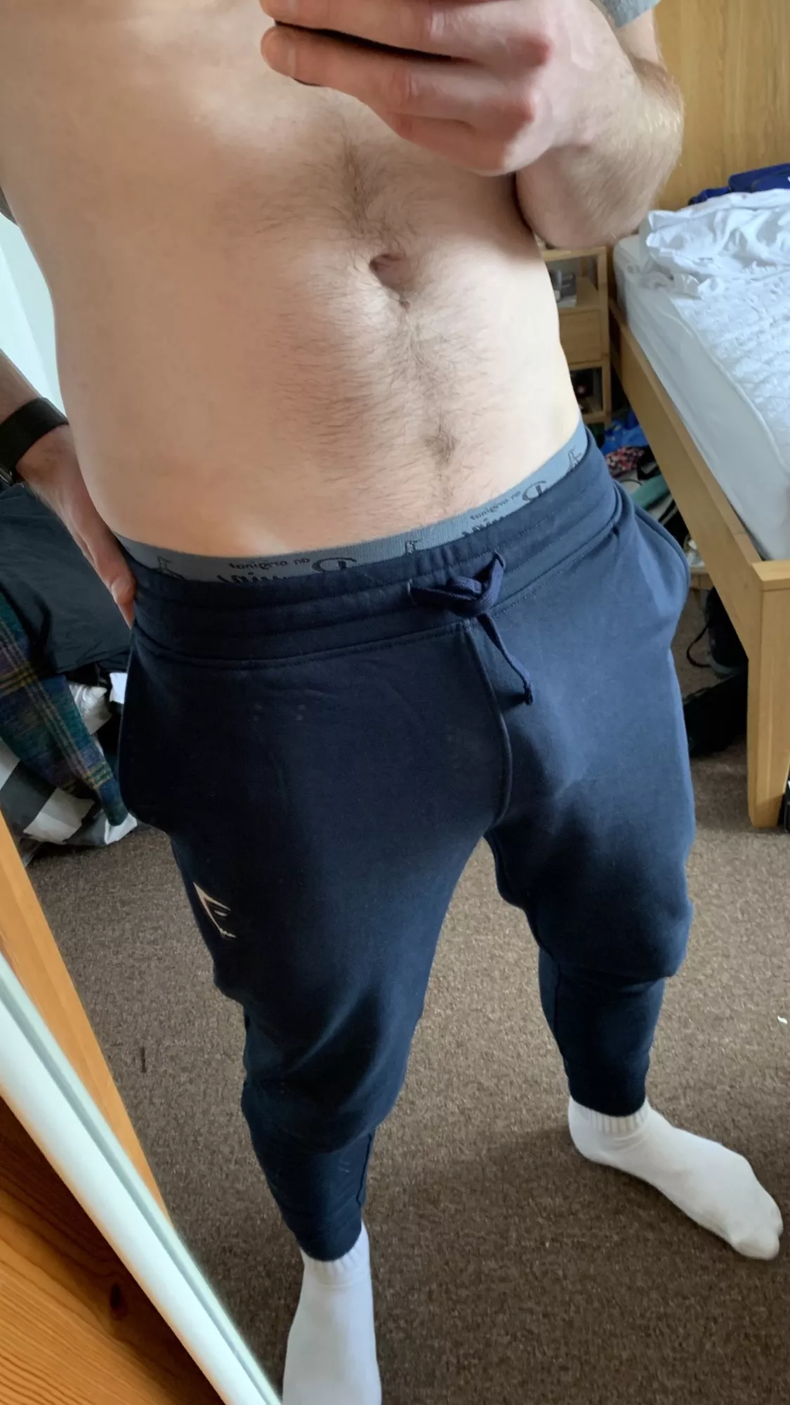 Still obvious in blue joggers?