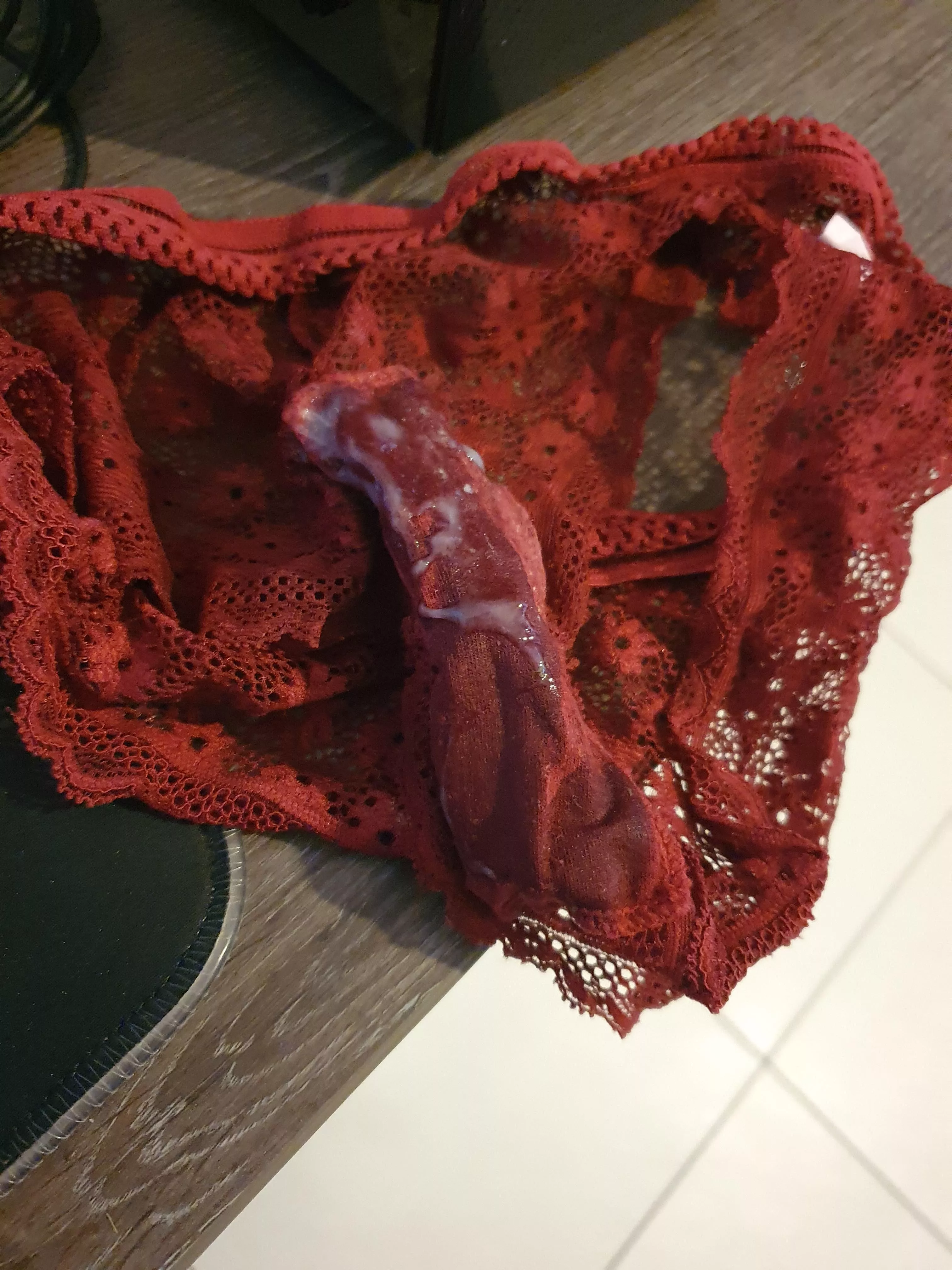 Stolen panties from cousin, with my cum