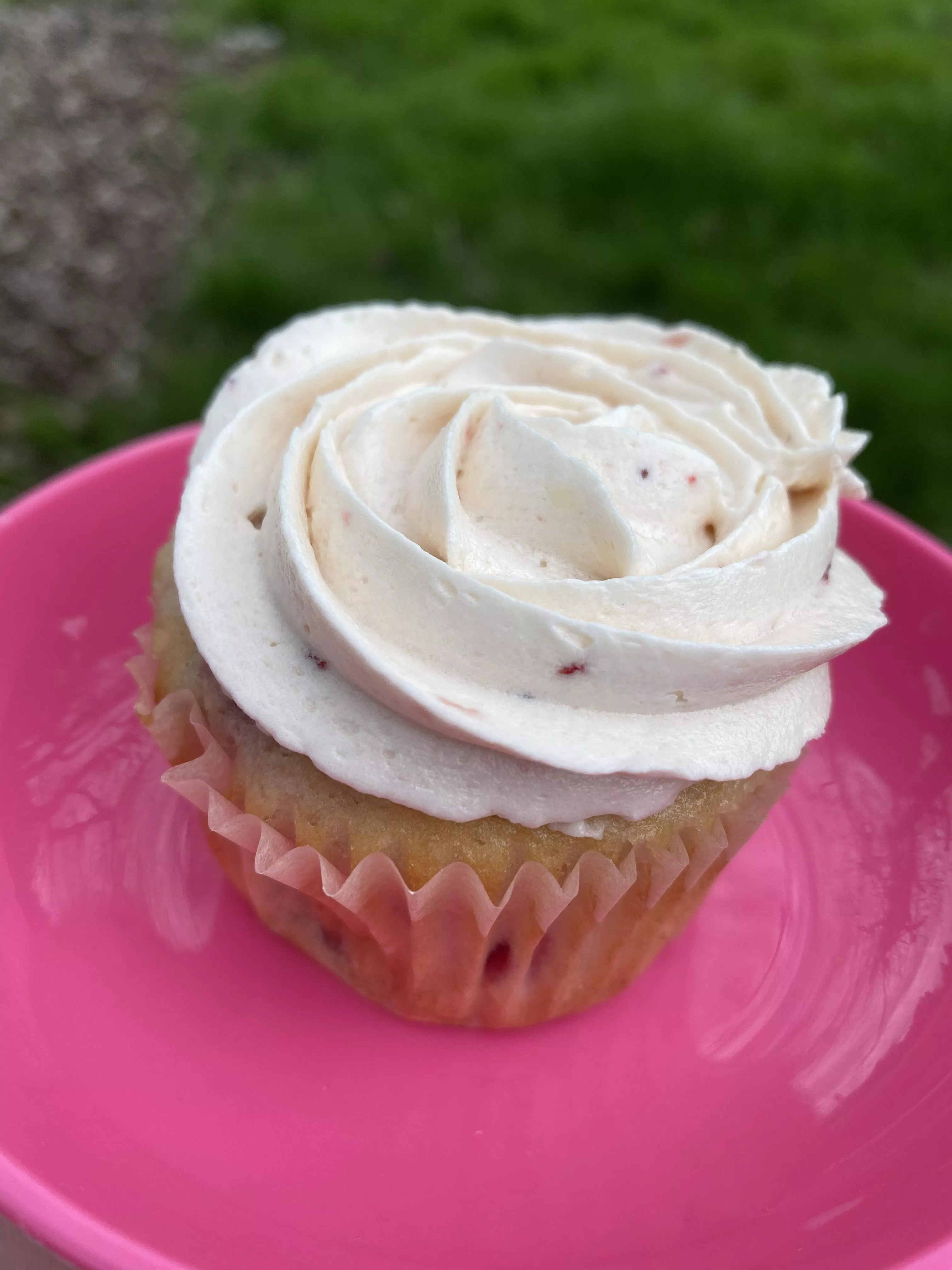 Strawberry cupcake with strawberry vanilla buttercream frosting with a little bit of my cum and blood as the secret ingredients ðŸ¥°