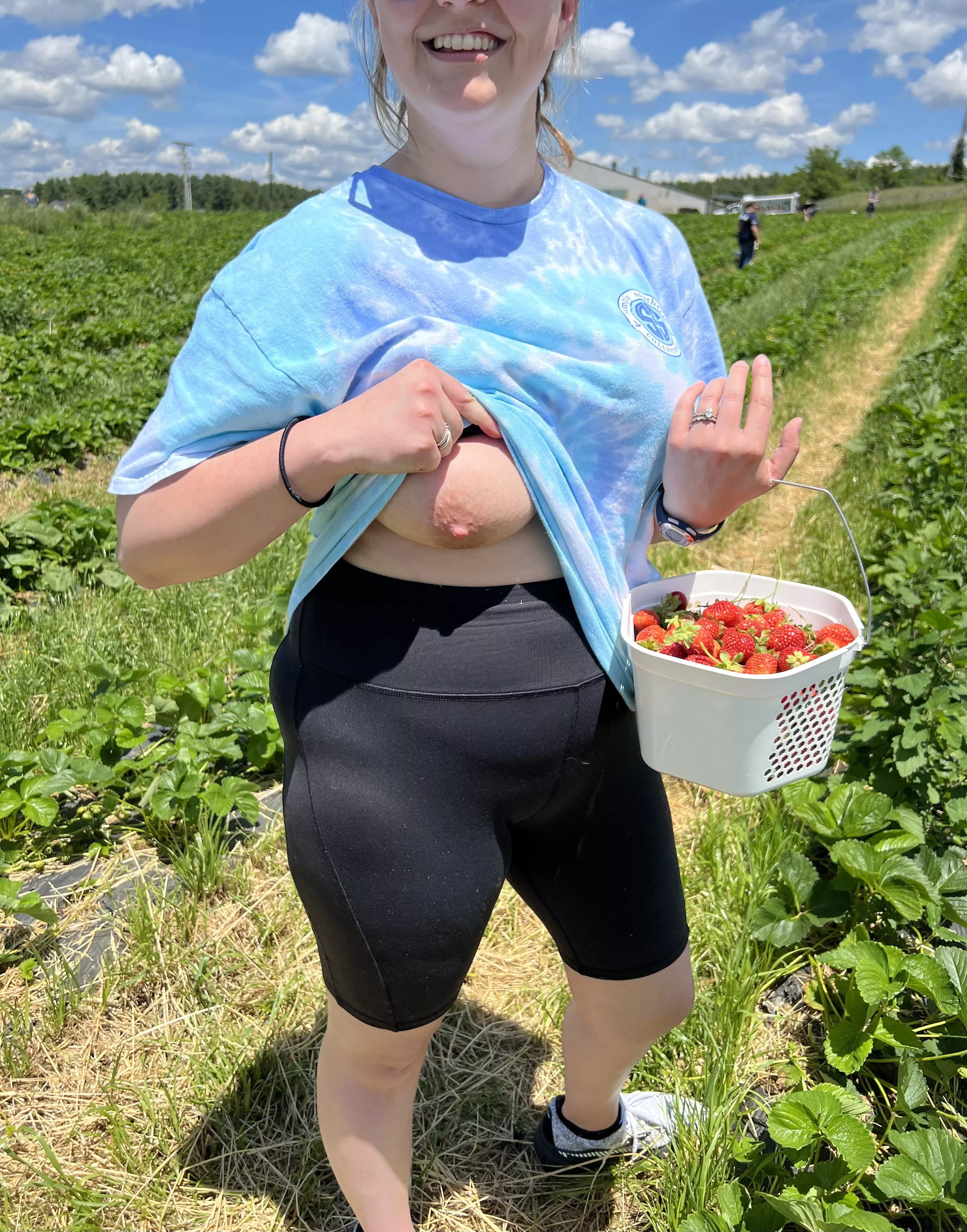 Strawberry picking on a beautiful day â€¦â€¦ also a little flash just to keep him wanting moreðŸ¤­ðŸ˜‹ðŸ“