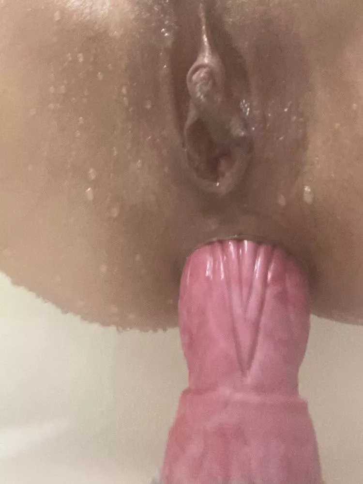 Stretching my ass in shower with my thick pink dildo ðŸ’¦