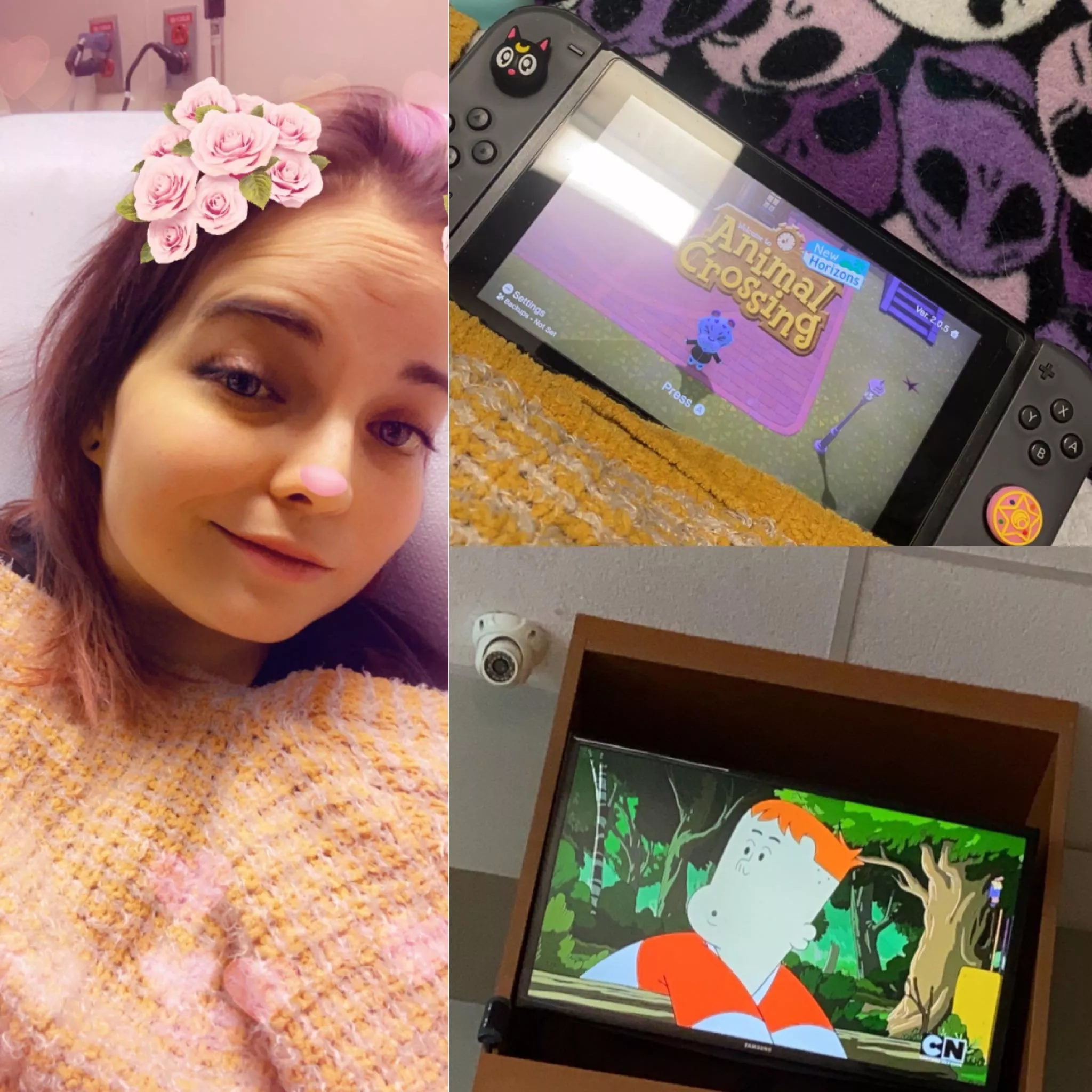 Stuck in the hospital for the unknown future but at least I got Cartoon Network, Animal Crossing and my Nightmare Before Christmas Snuggie!! Get to still feel a little smol ðŸ¥ºðŸ¥º