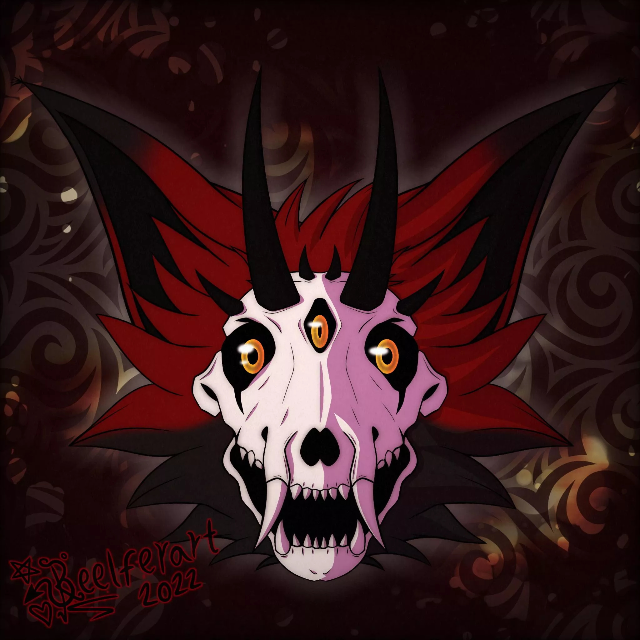 Symmetry Icon of an edgy skulldog OC I created! (Art by me @beelferart on Twitter/Instagram)