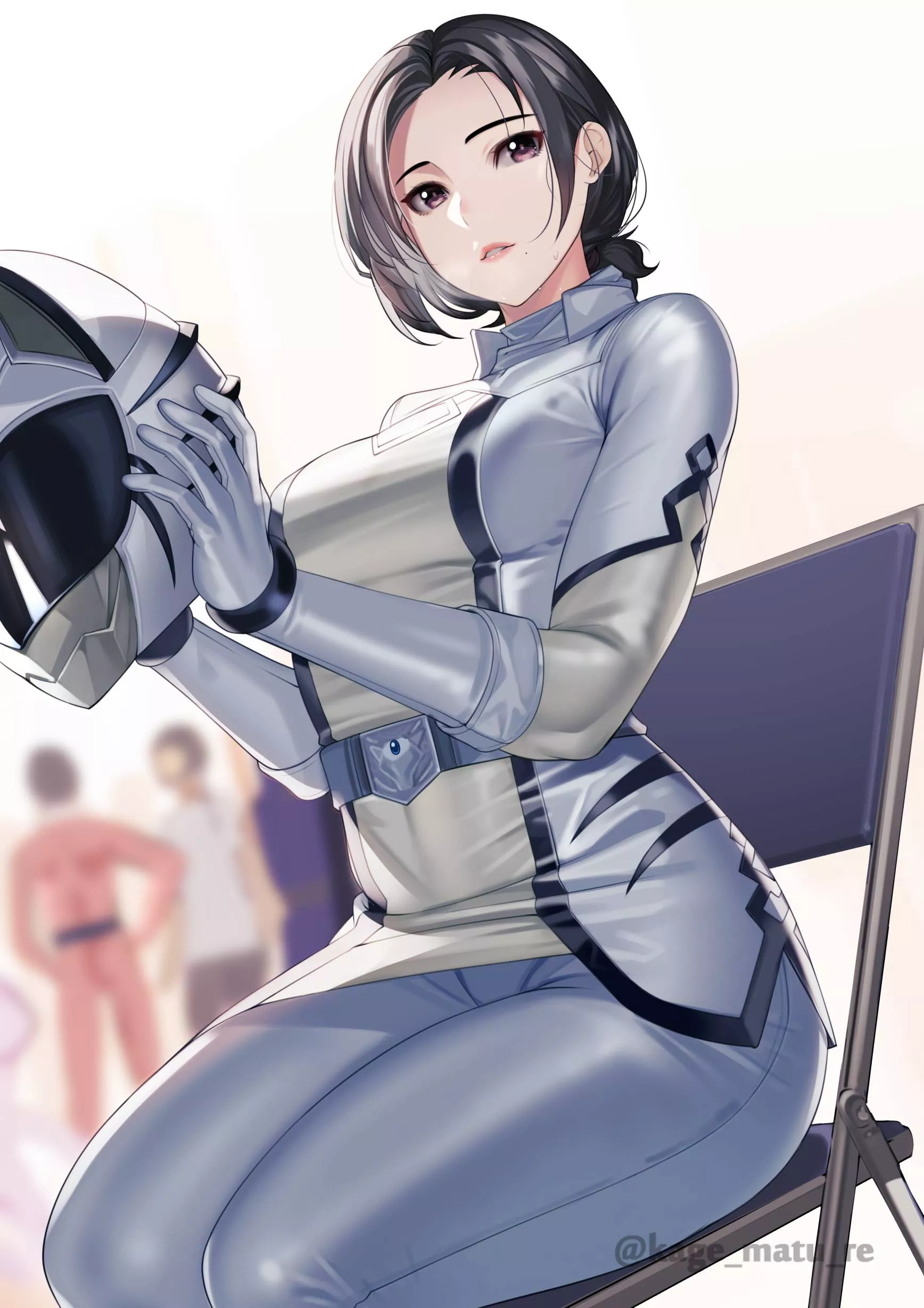 Taking off her Helmet