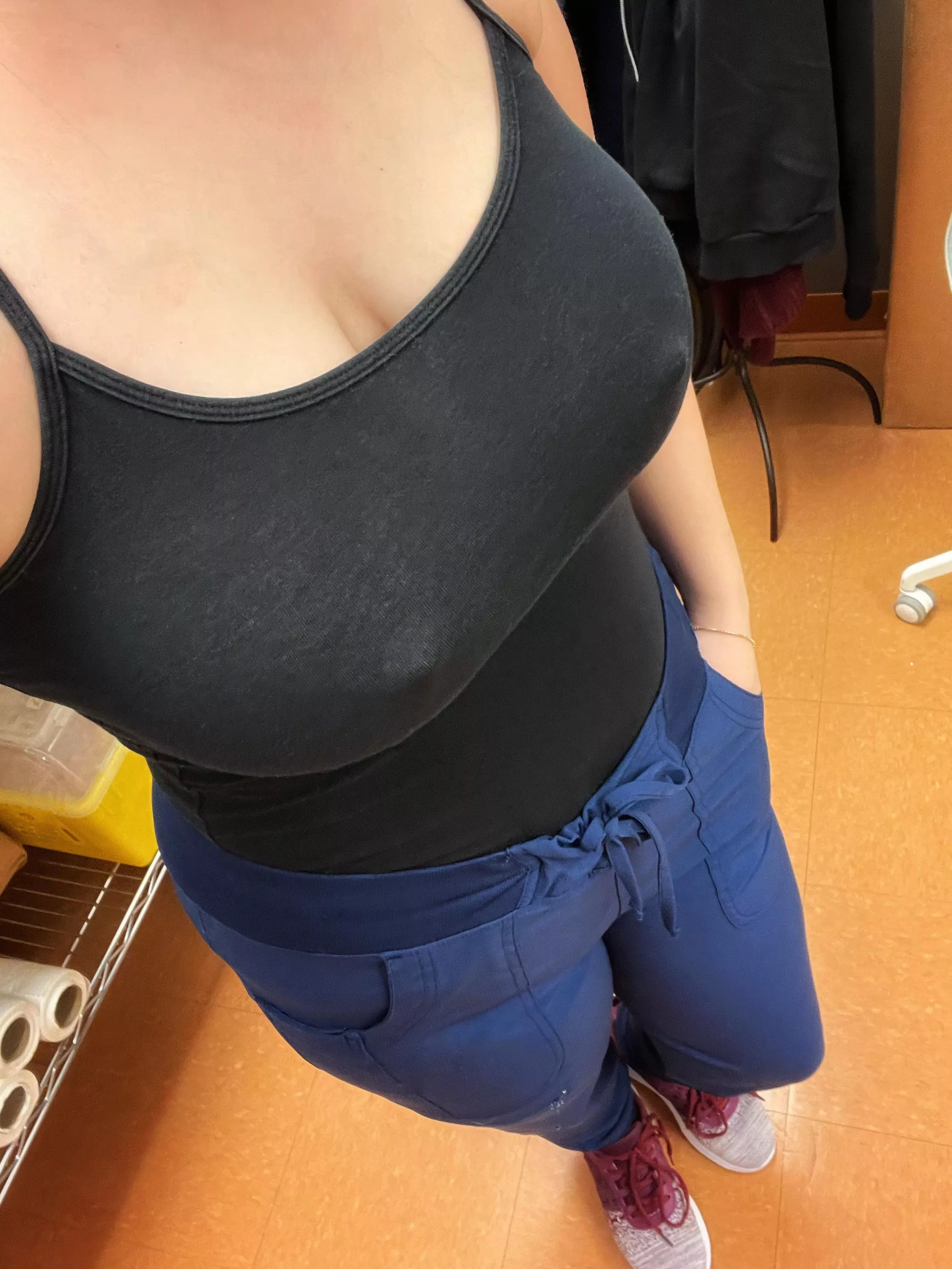 Tank top and braless under my scrub ðŸ˜‹