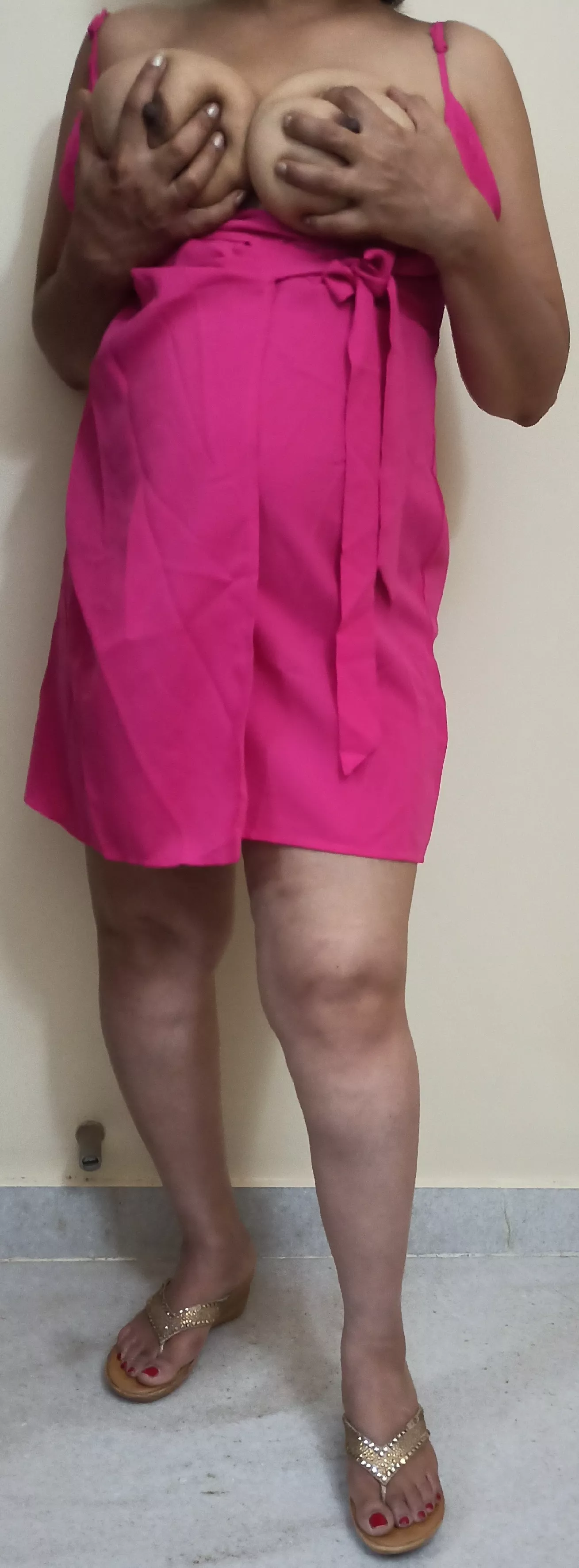 Teasing the hot guy I met at a wedding function. Honestly tell me: is this footwear going well with the dress? 46 [F] [OC]