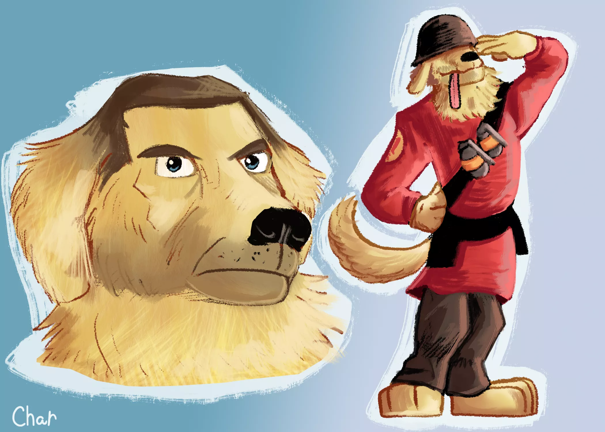 TF2 Soldier as...A Golden Retriever (art by me)