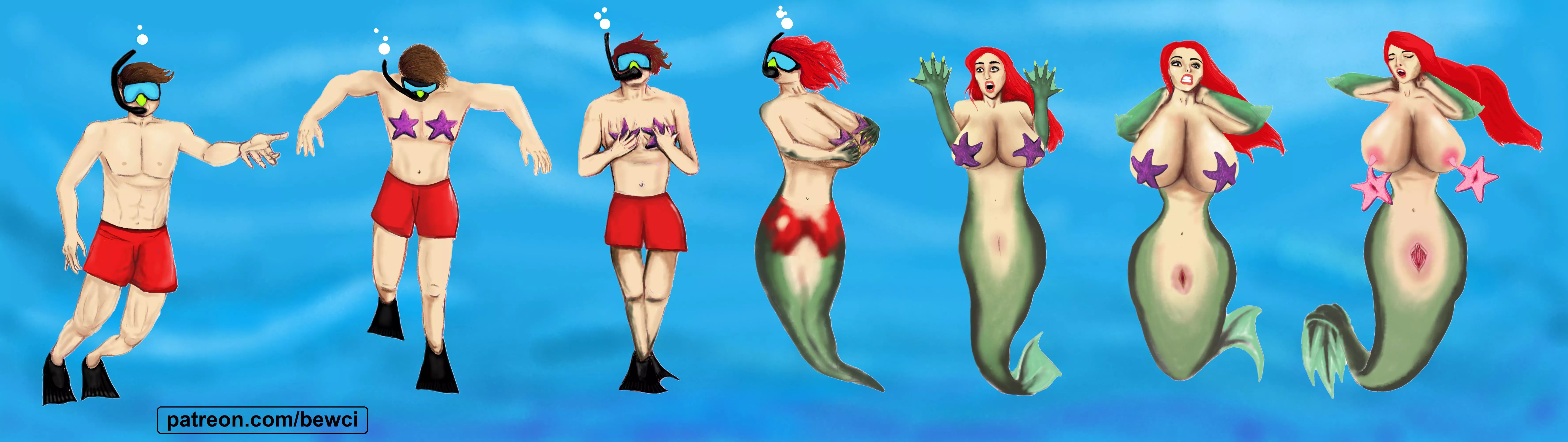 TG Starfish [Human male --> Mermaid female] by Bewci