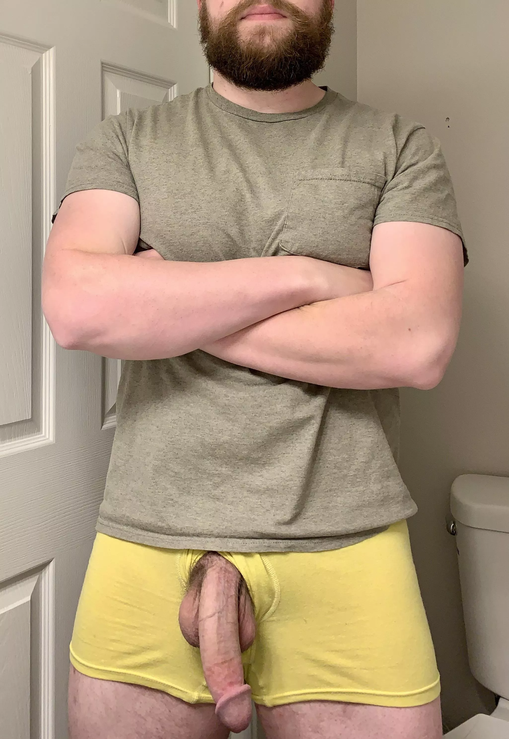 The bright yellow underwear makes for a nice contrast.