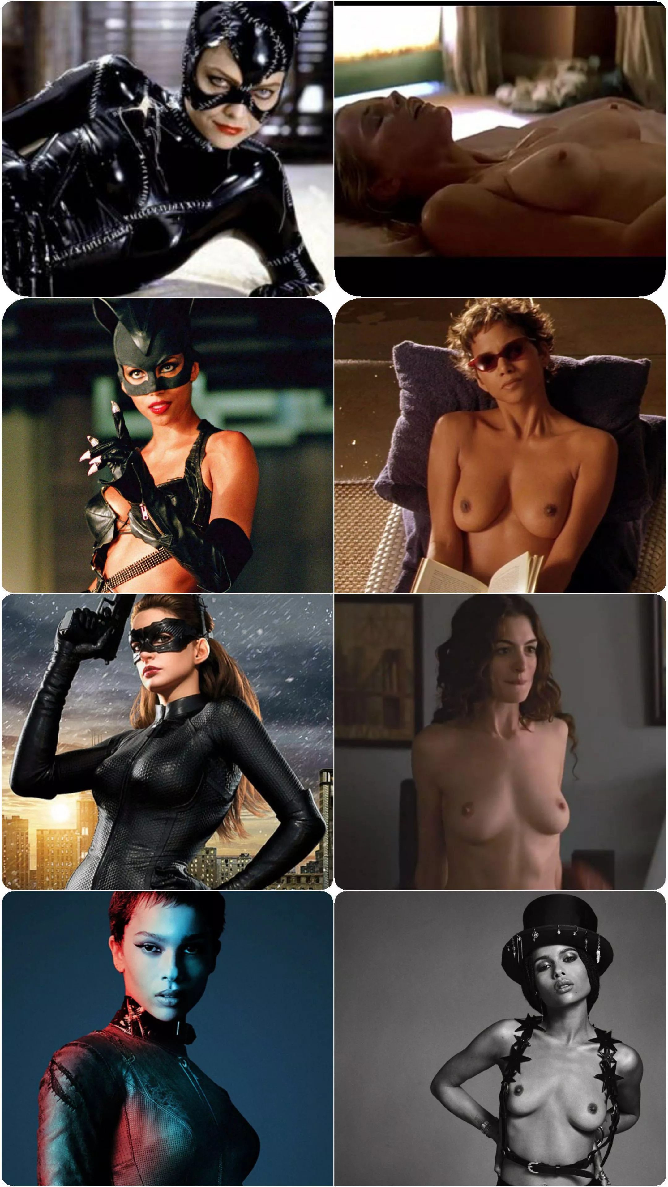 The Catwomen. Kim Basinger, Halle Berry, Anne Hathaway, Zoe Kravitz