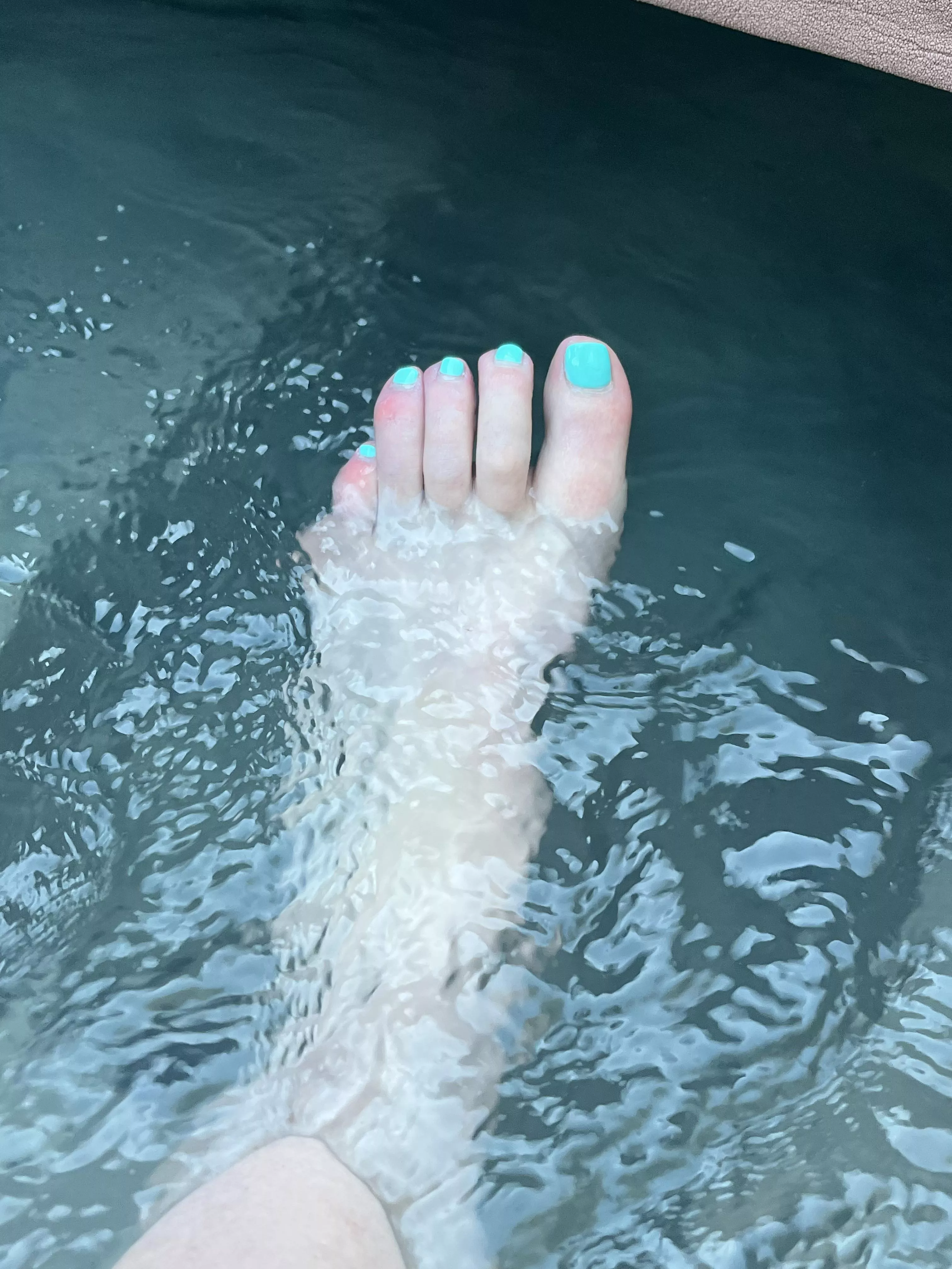 The hot tubs nice but I need someone to suck on my long toes