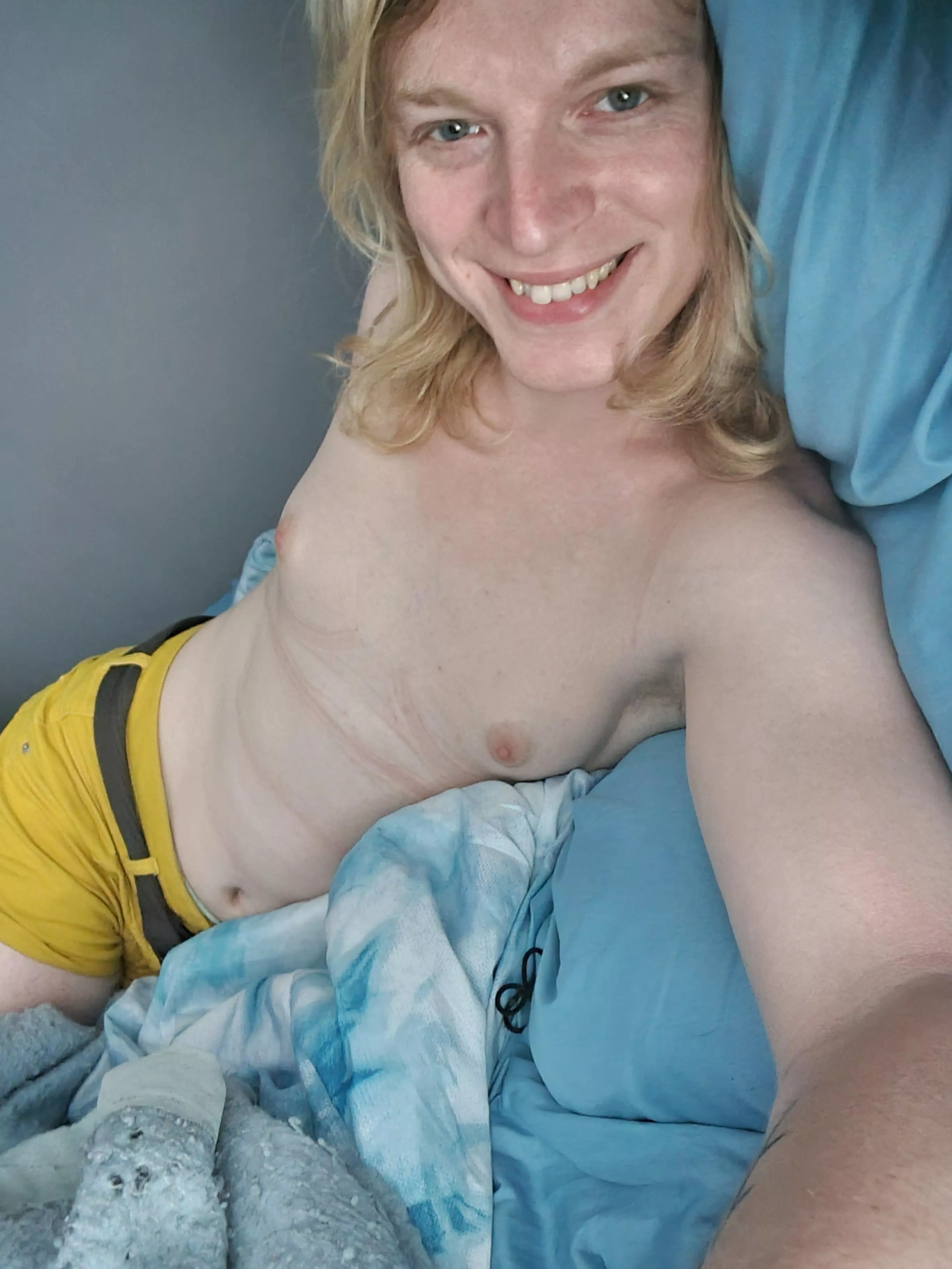 The relief of being topless in bed :)