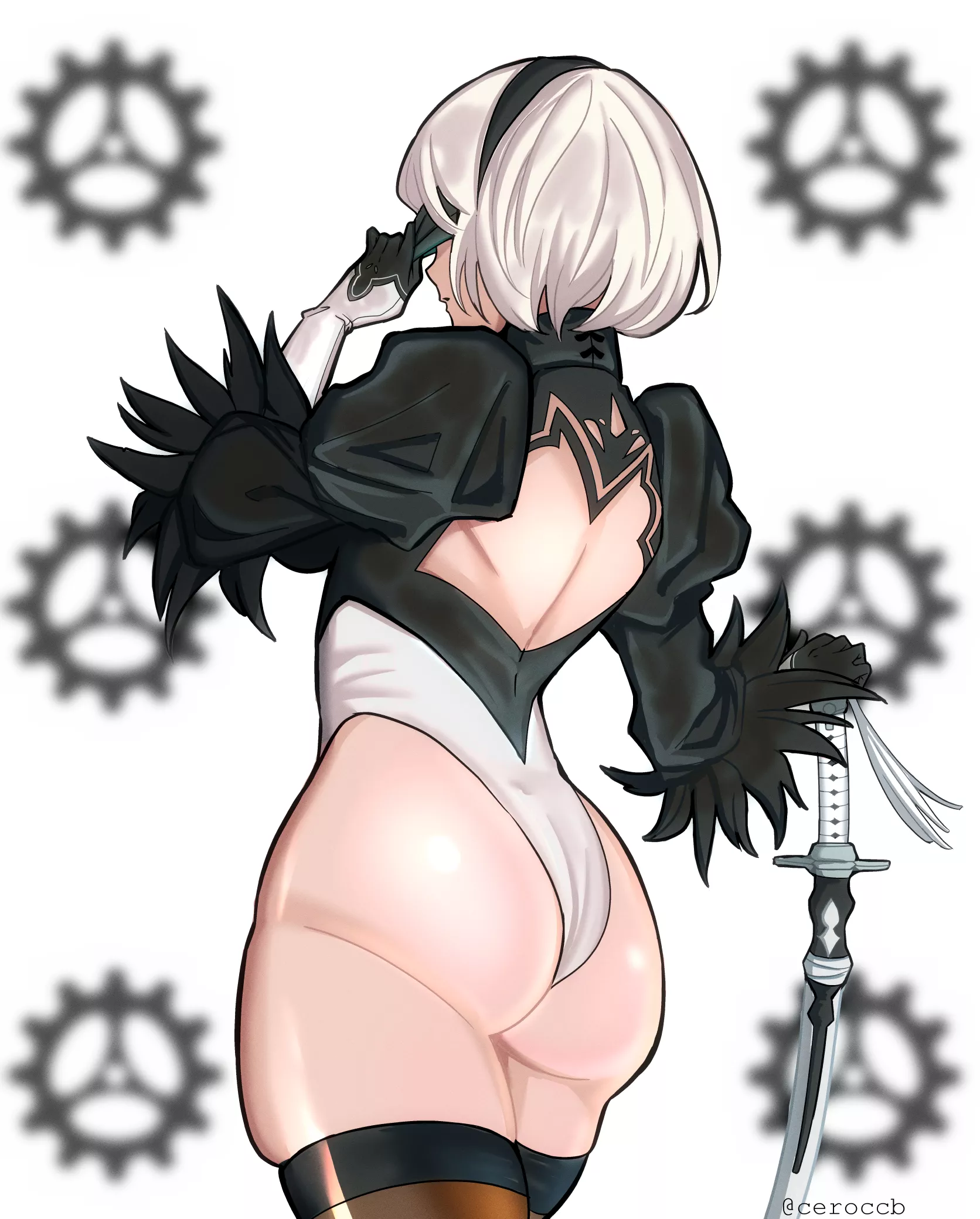 The way 2B's stockings slightly squish her thighs