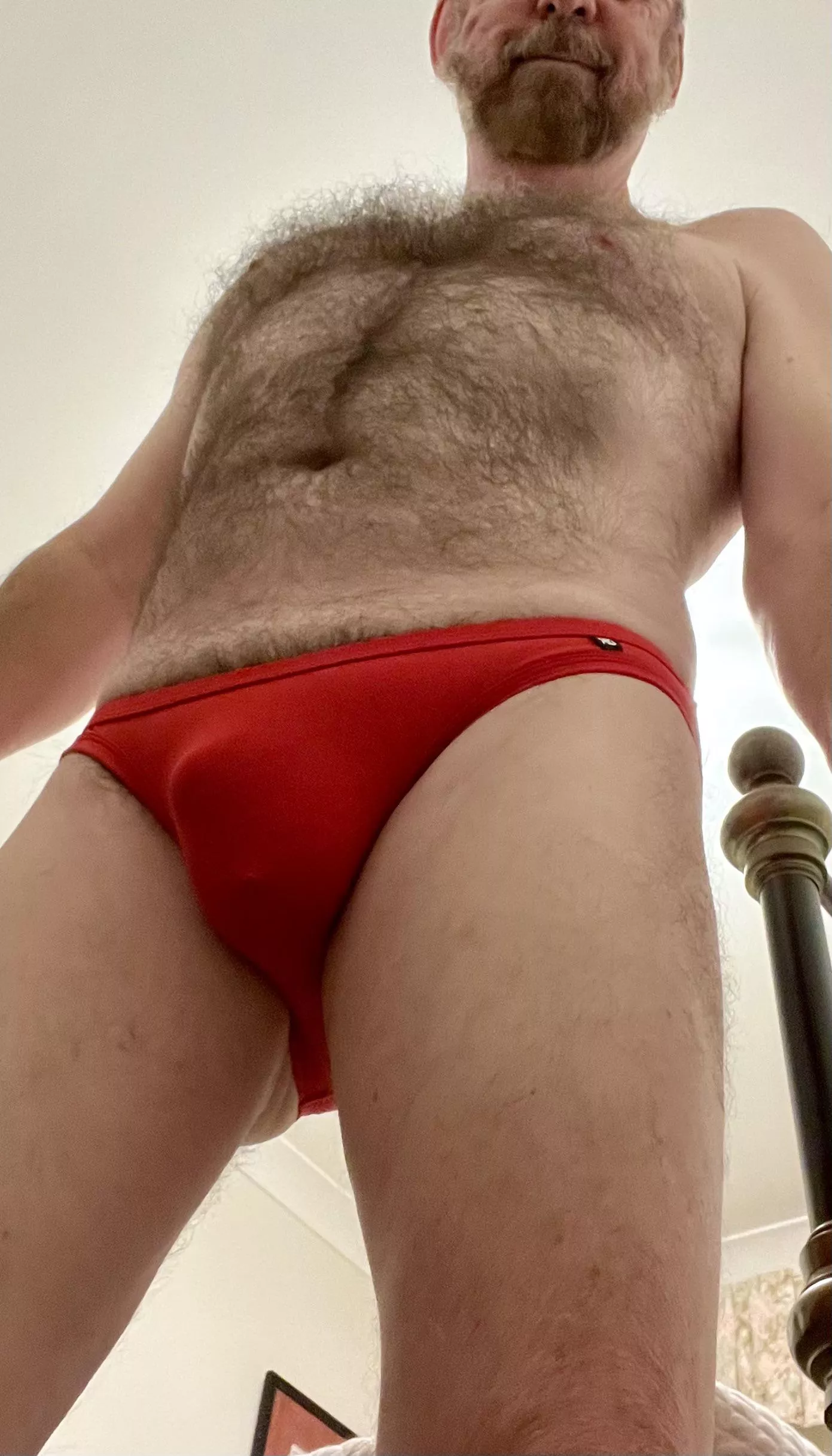 These little red briefs don’t conceal much. 😕