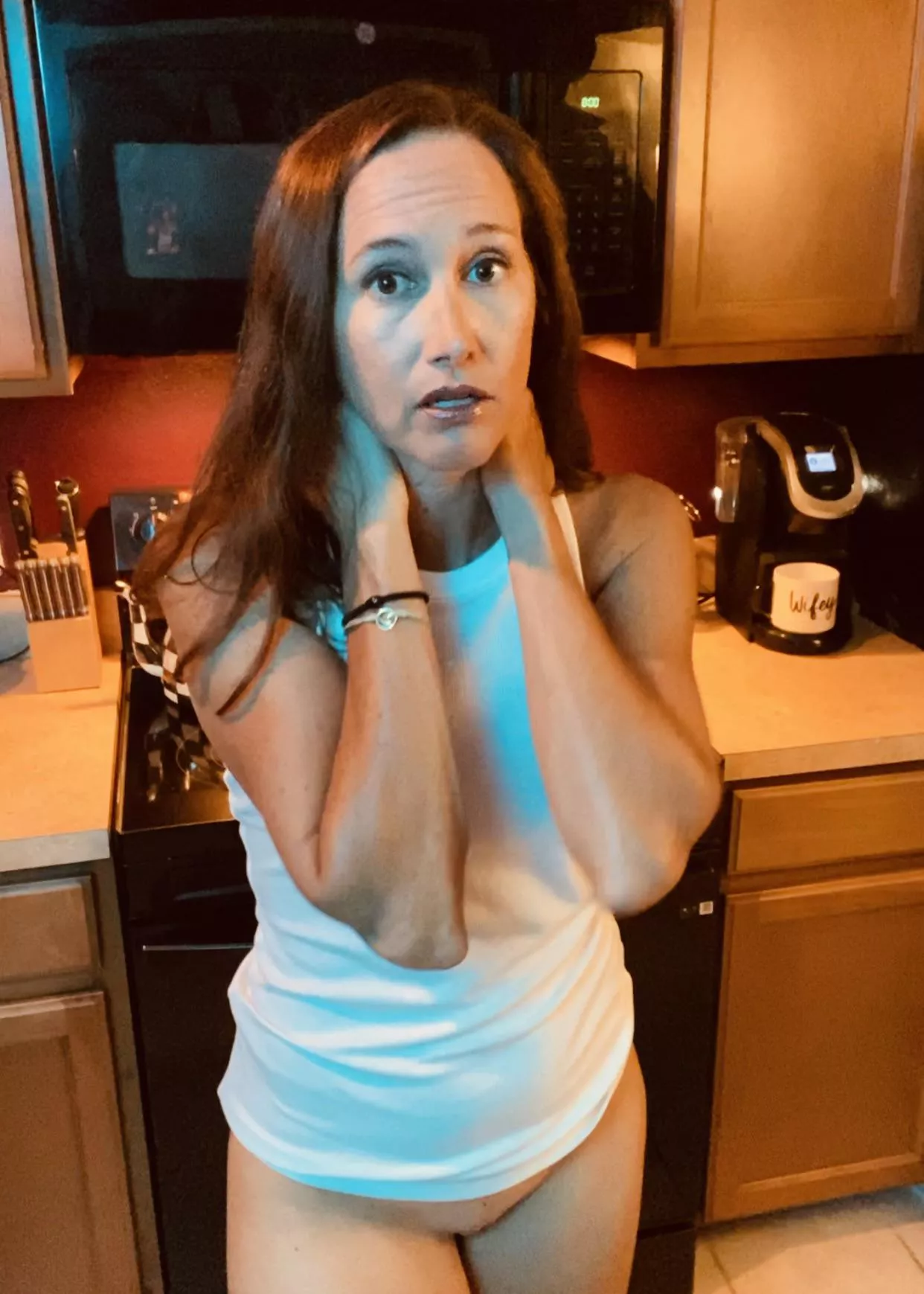 This was the pic he took, which I wouldnâ€™t be able to explain to my hubby. (Even though itâ€™s not what it looks like) So I had to give myself up to him in my own kitchen for him to keep this secret