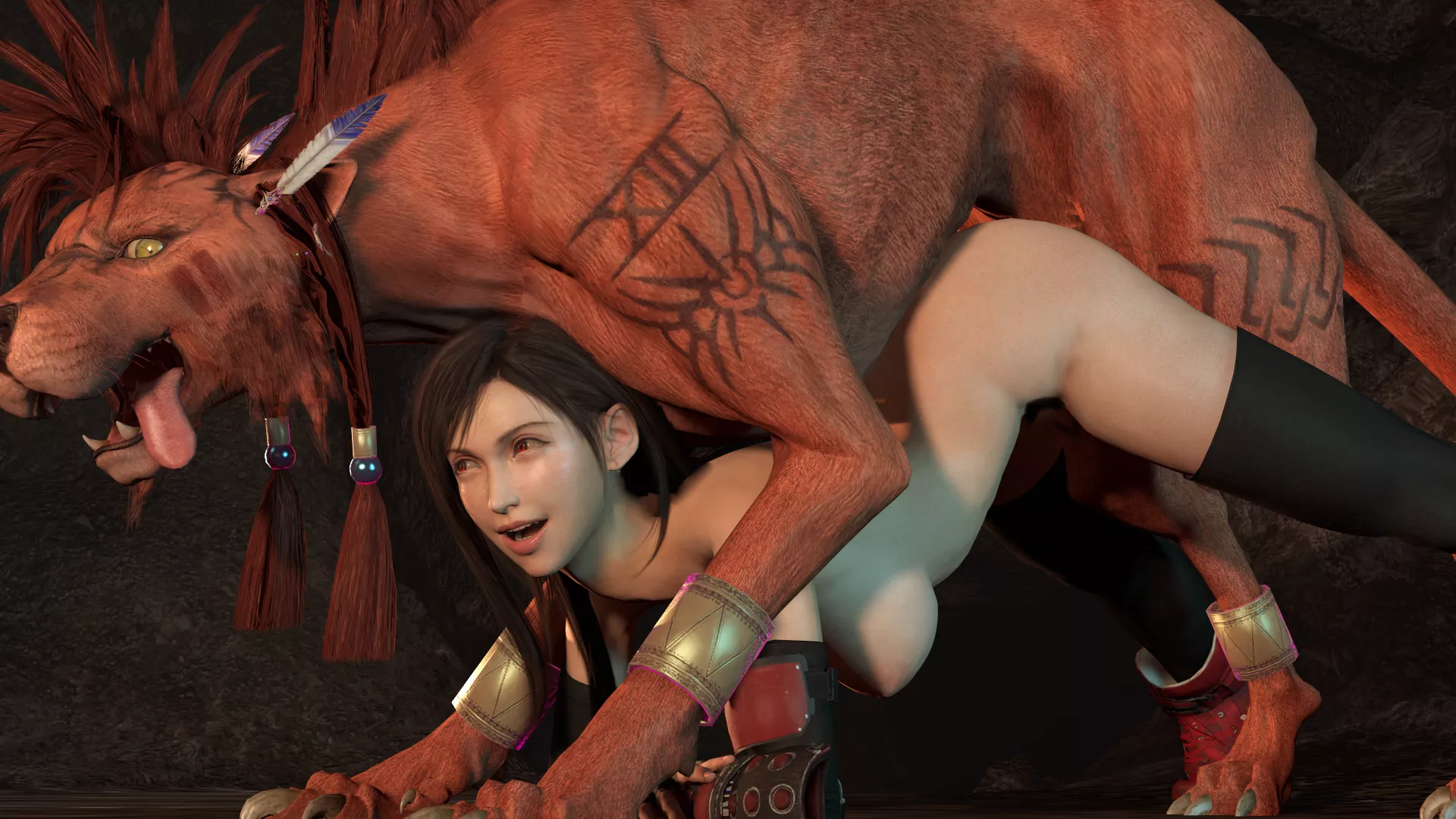 Tifa bonding with Red XIII (Final Fantasy) [archon]