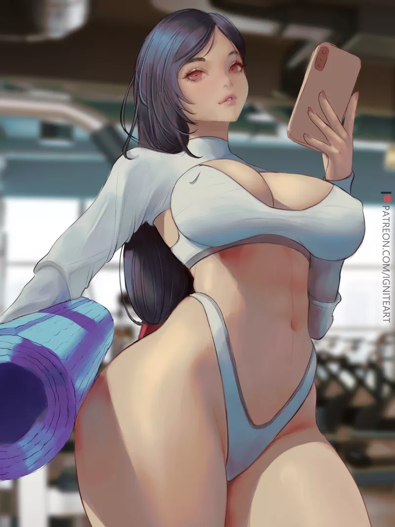 Tifa getting ready for her yoga session (Ignite)