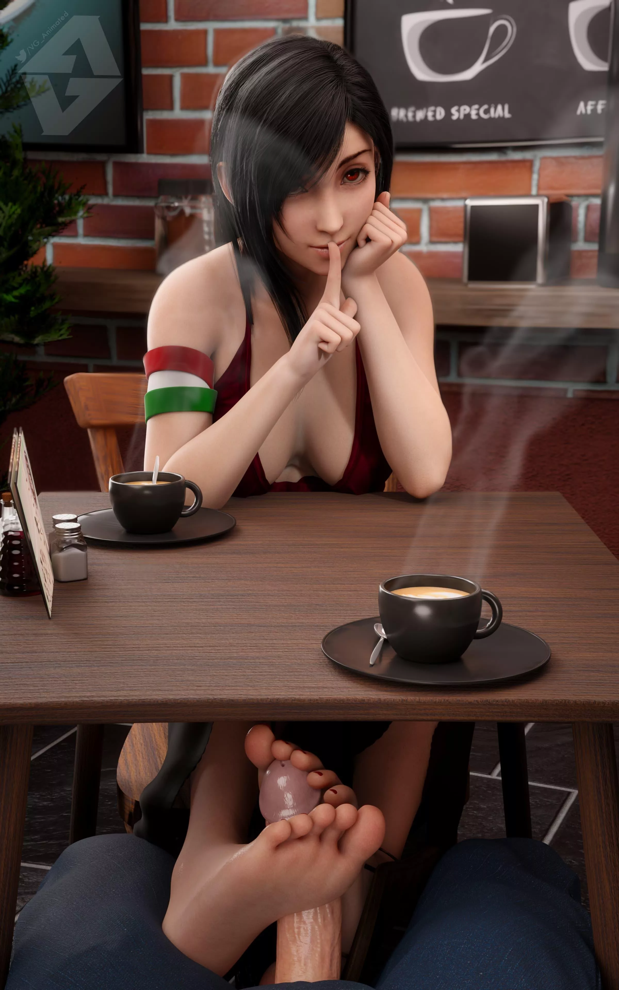 Tifa gives you a footjob under the table (VGAnimated)