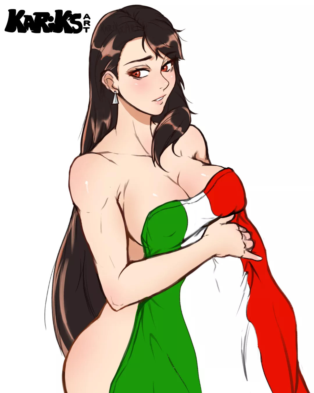 Tifa Lockhart in the Italian flag [Final Fantasy]