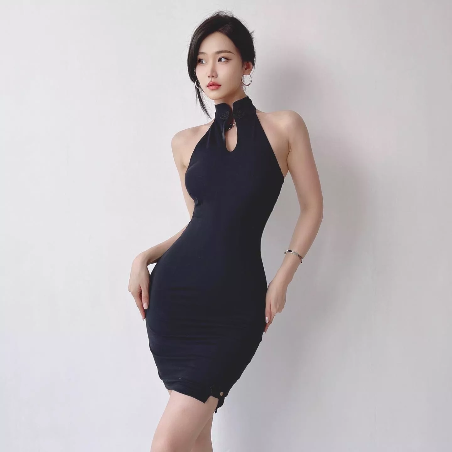 Tight black qipao