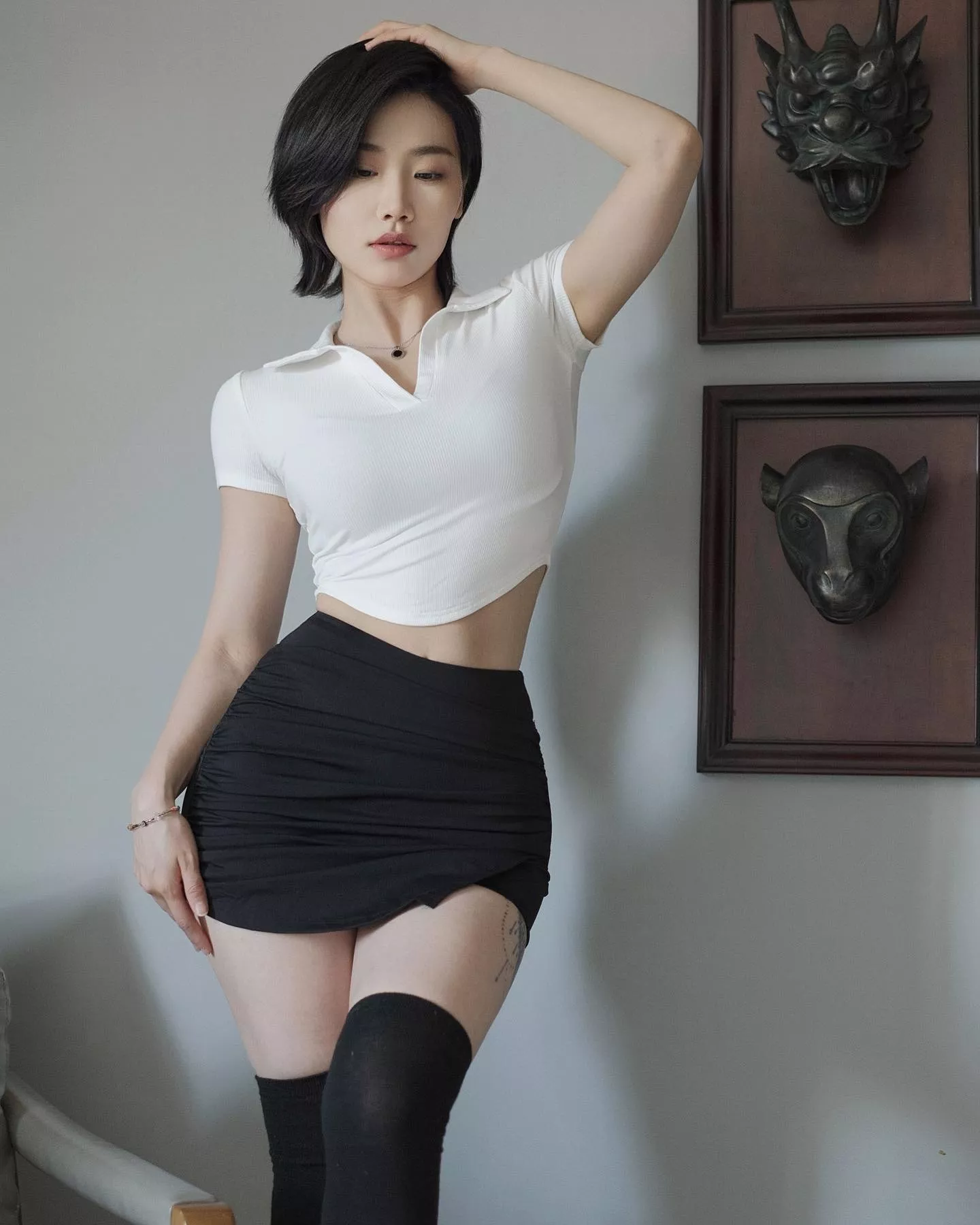 Tight skirt and thigh highs