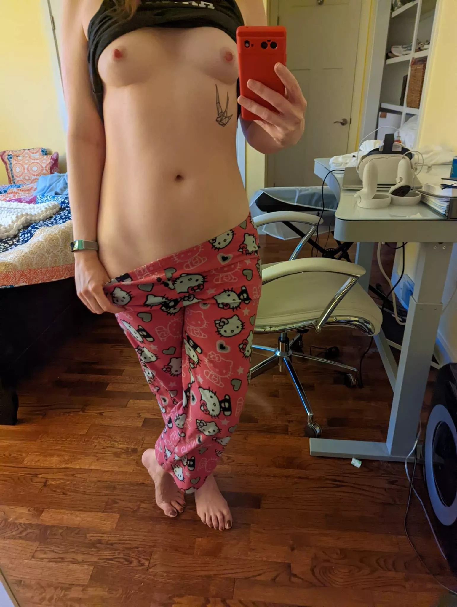 Tiny Tits and Hello Kitty PJs this morning