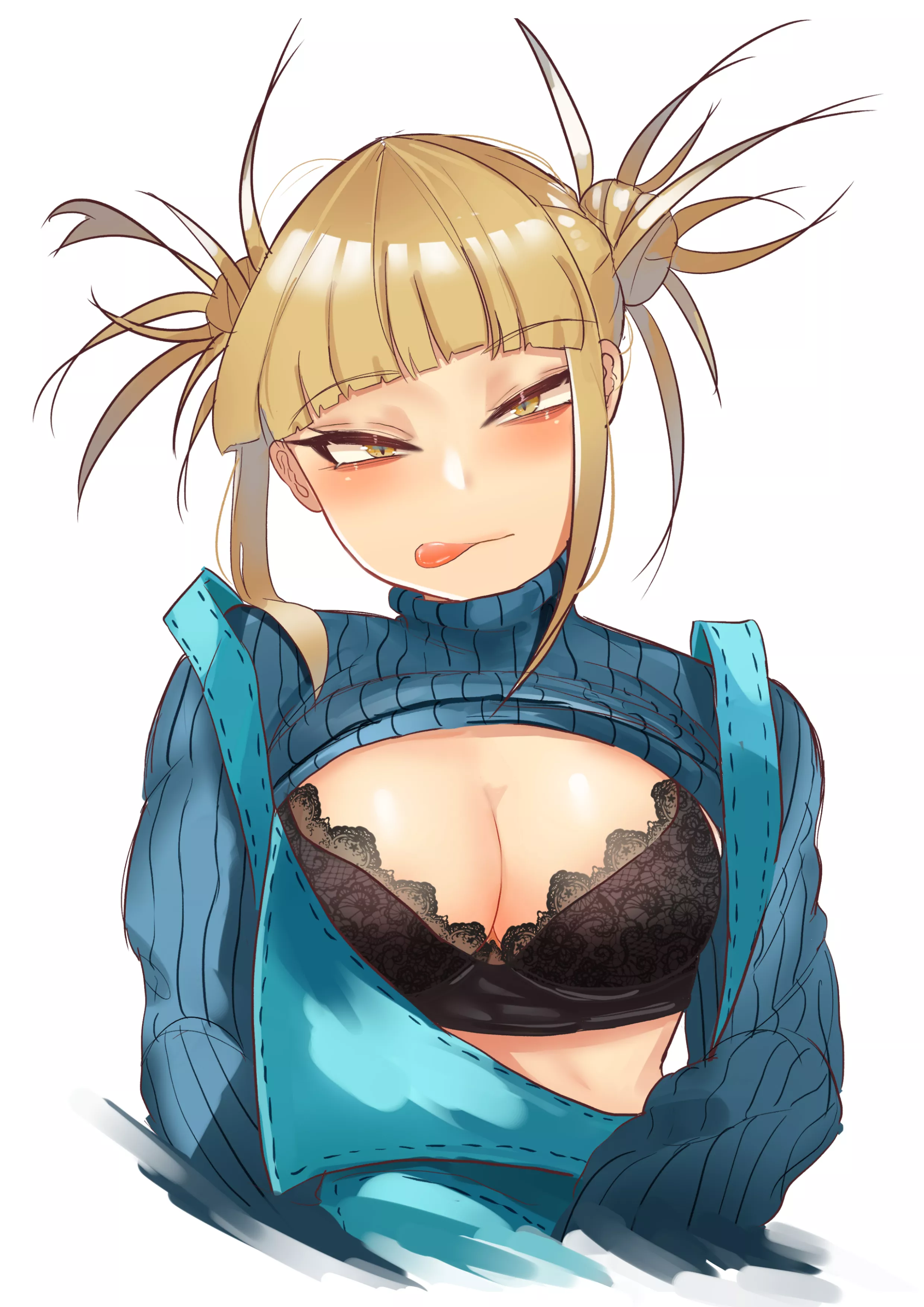 Toga with a sweater + black laced bra + apron combo [zd / @zx623723]